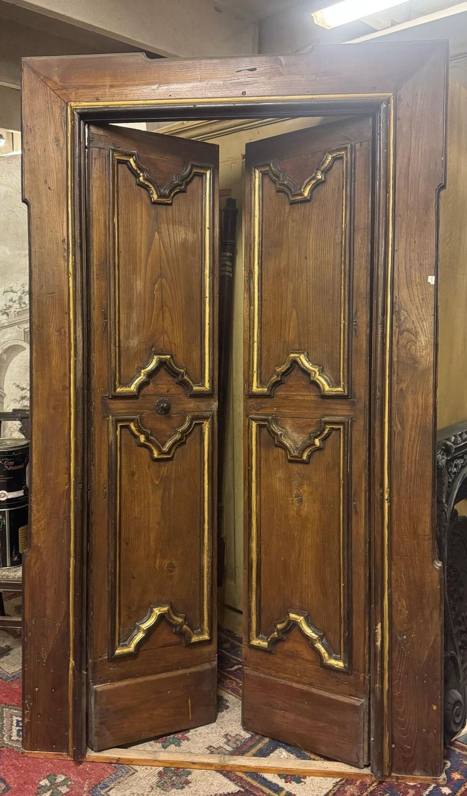 Double Door In Chestnut Wood Carved With Frame, Italy photo for sale