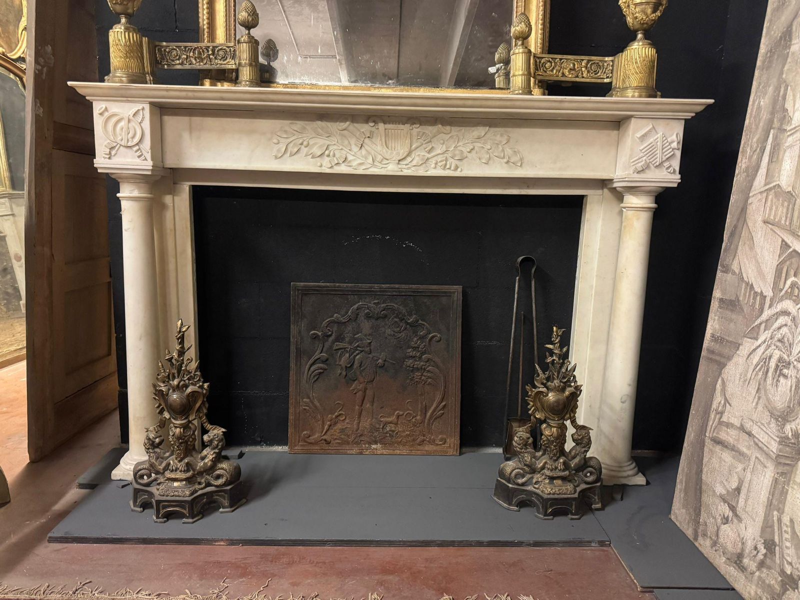 Empire Mantle Fireplace Carved In White Carrara Marble, France photo furniture