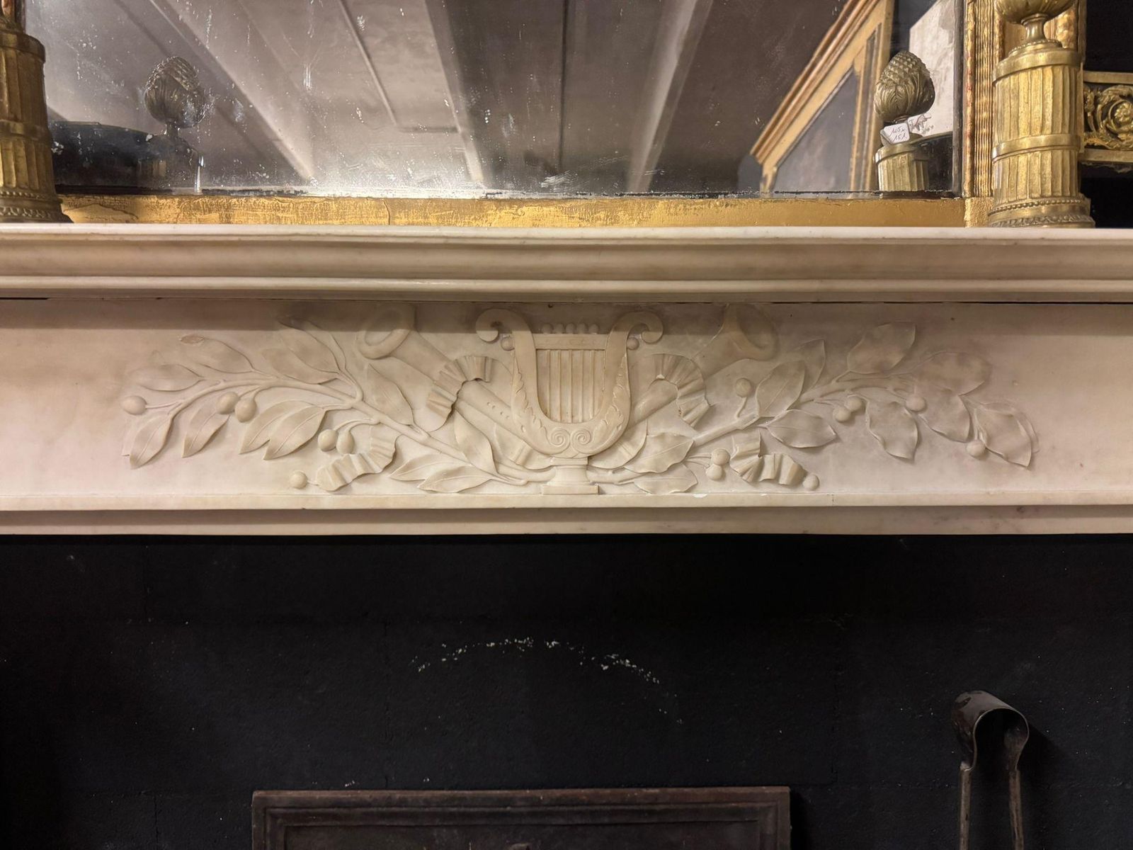 Empire Mantle Fireplace Carved In White Carrara Marble, France photo vinterior