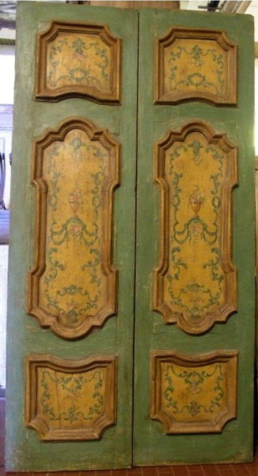 N.2 Double Doors In Lacquered Wood With Painted Panels, Italy photo for sale
