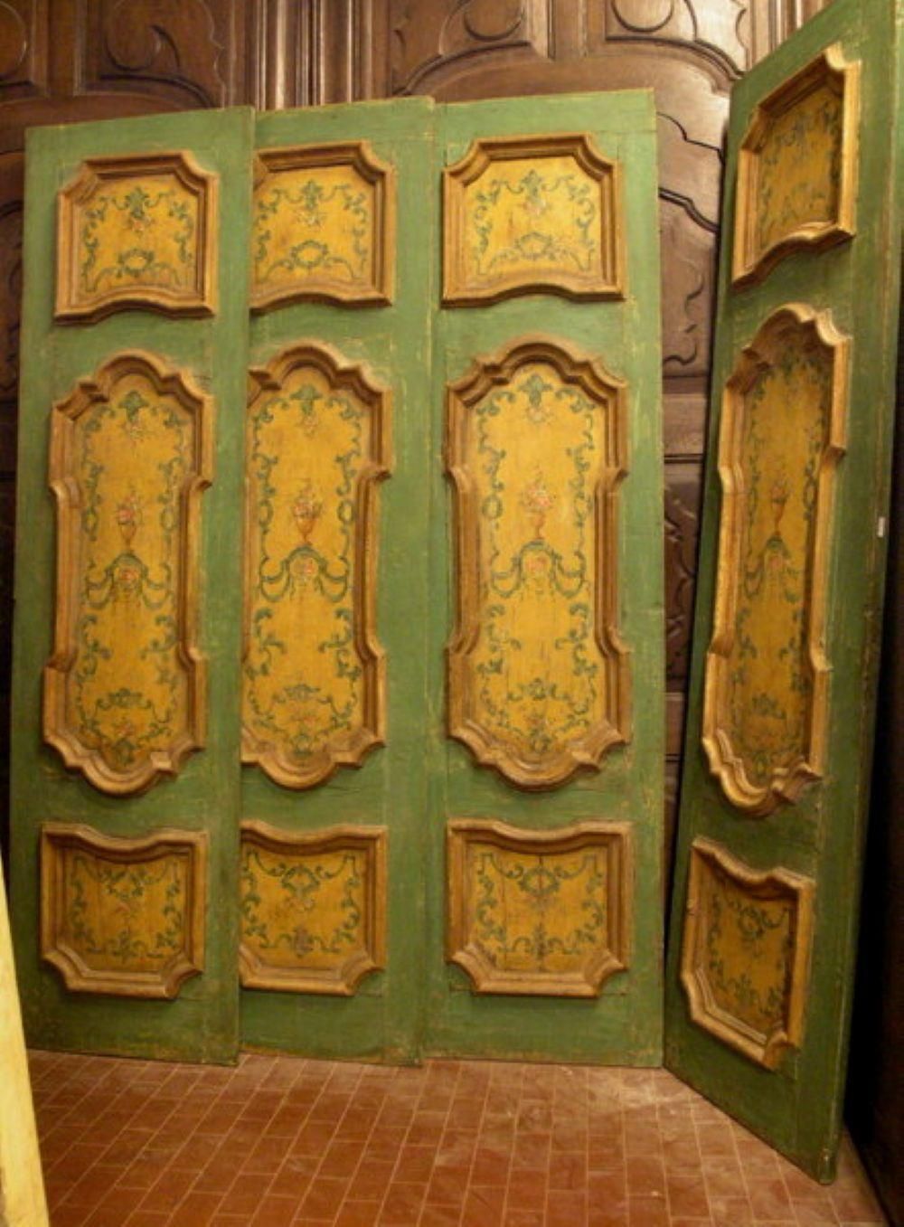 N.2 Double Doors In Lacquered Wood With Painted Panels, Italy photo Home Fixtures