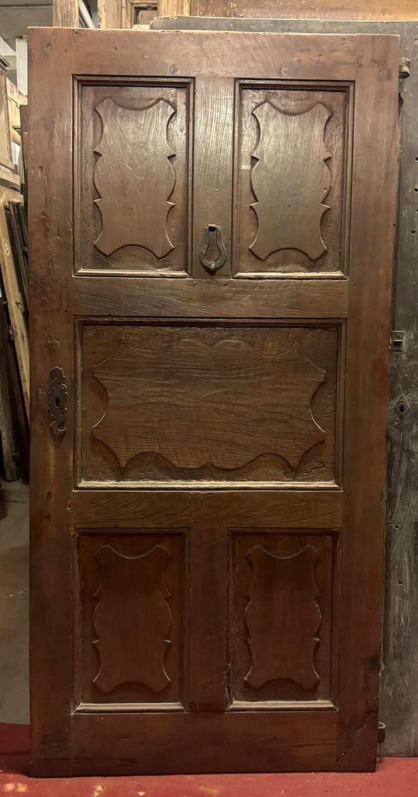 Walnut Wood Entrance Door With One Leaf Door And Carved Wavy Panels, Italy photo furniture