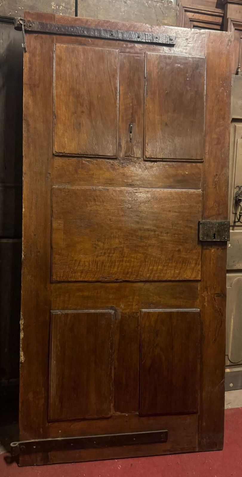 Walnut Wood Entrance Door With One Leaf Door And Carved Wavy Panels, Italy photo Home Fixtures