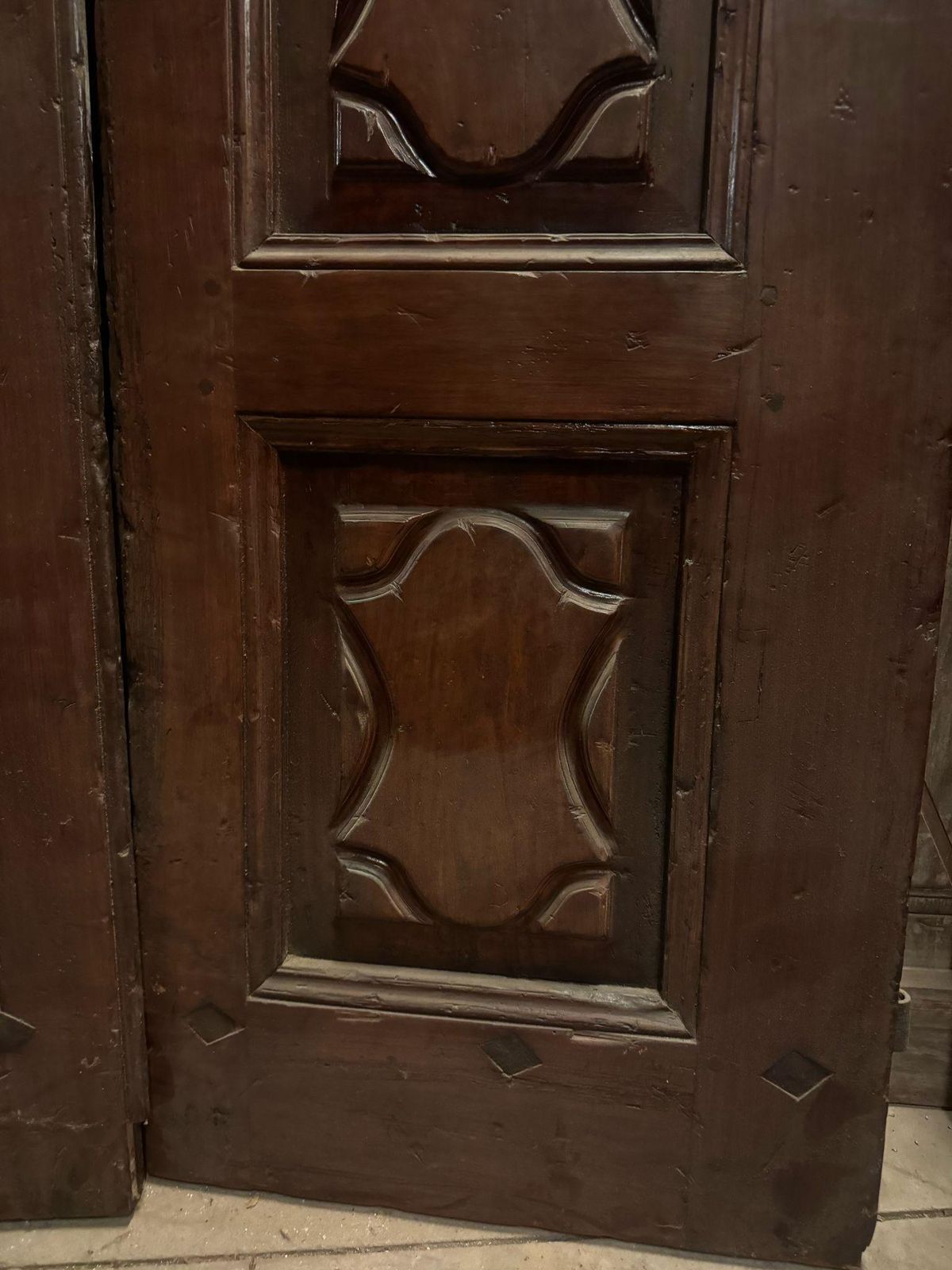 Entrance Door In Walnut Wood, With Two Solid Leaves, Italy photo Home Fixtures