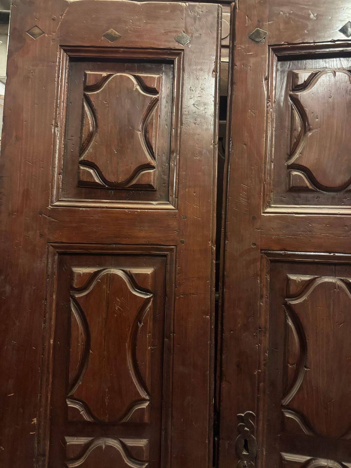 Entrance Door In Walnut Wood, With Two Solid Leaves, Italy photo buy