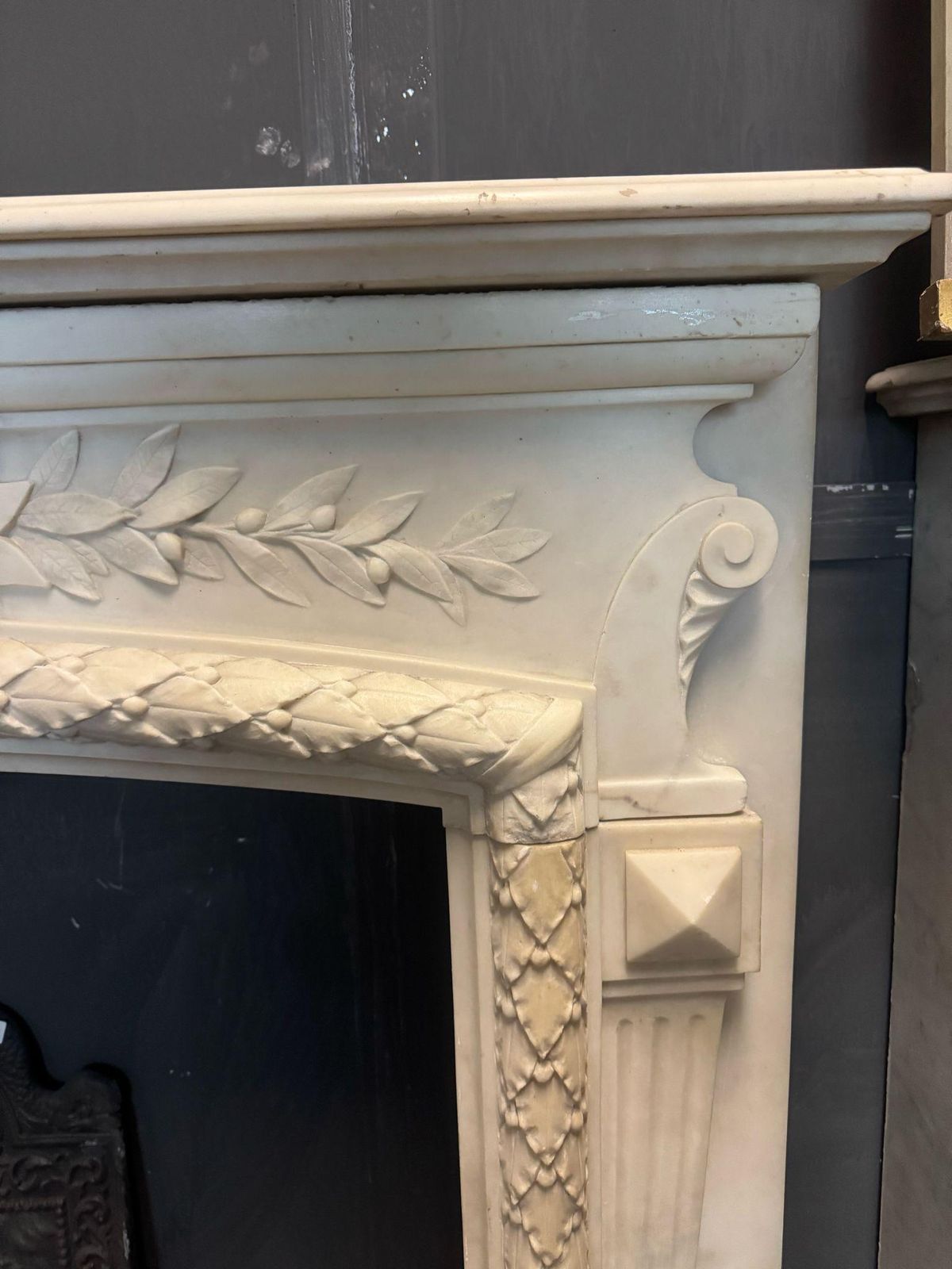 Important Mantle Fireplace In White Carrara Marble, Richly Carved, Italy photo Home Fixtures