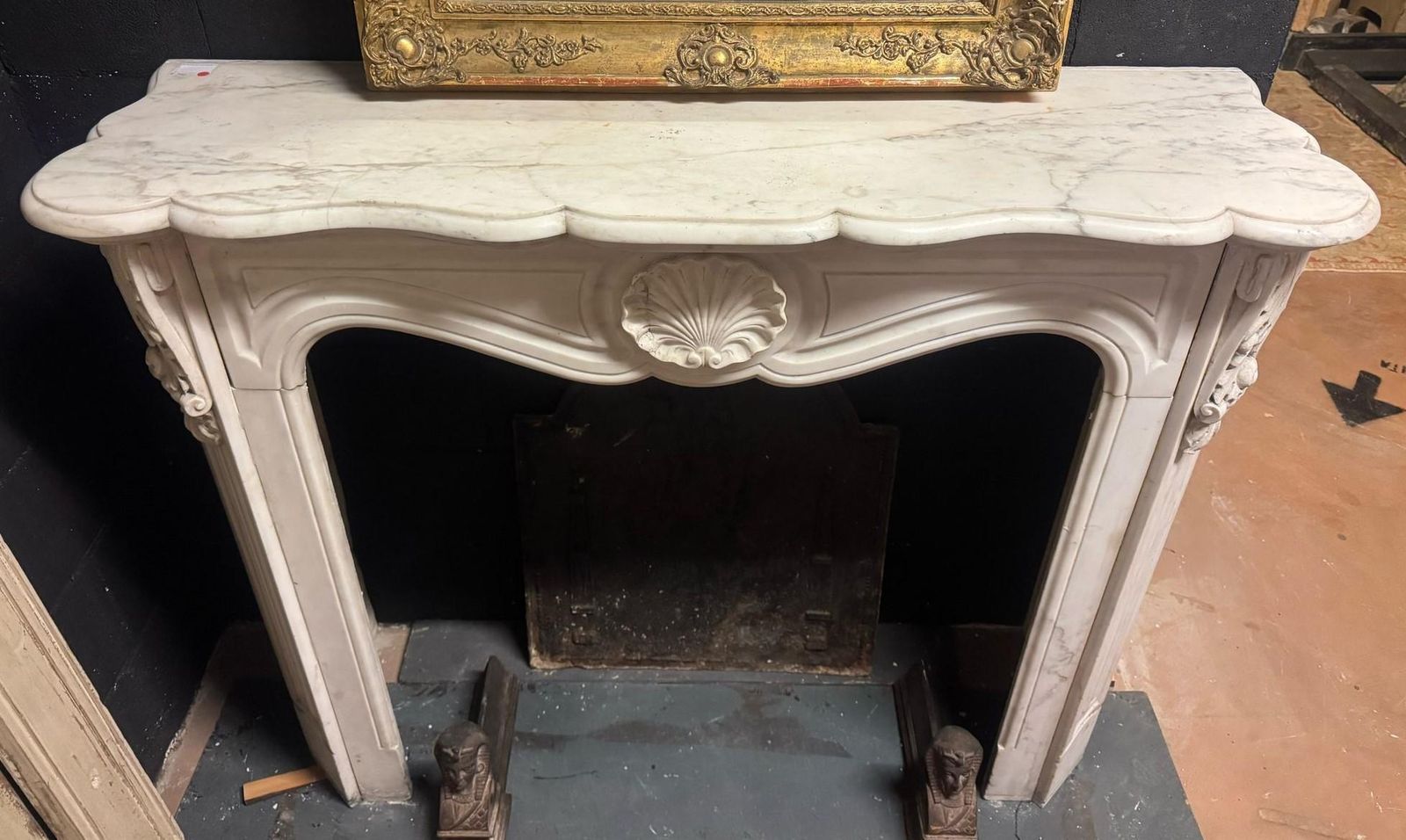 Fireplace Mantle In White Carrara Marble Carved With Shell, France photo for sale