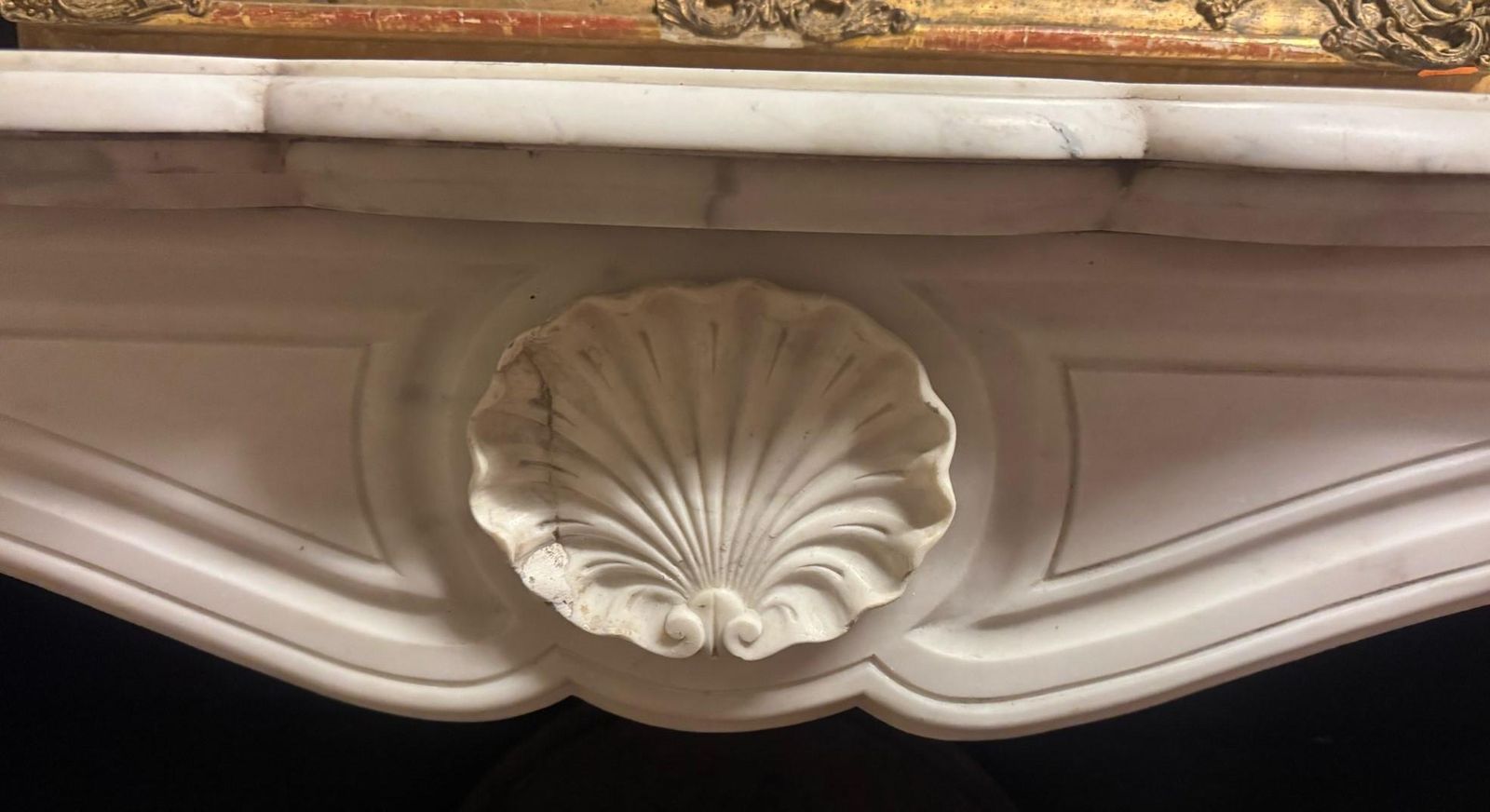 Fireplace Mantle In White Carrara Marble Carved With Shell, France photo Home Fixtures