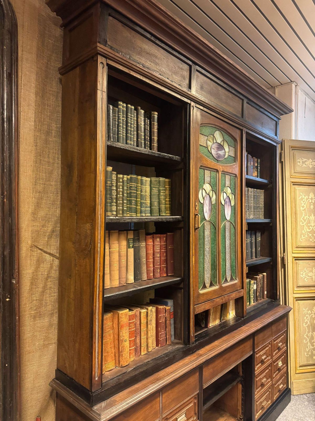photo for sale N. 3 Art Deco Bookcases, Similar To Each Other, Wood With Black Profiles, Italy