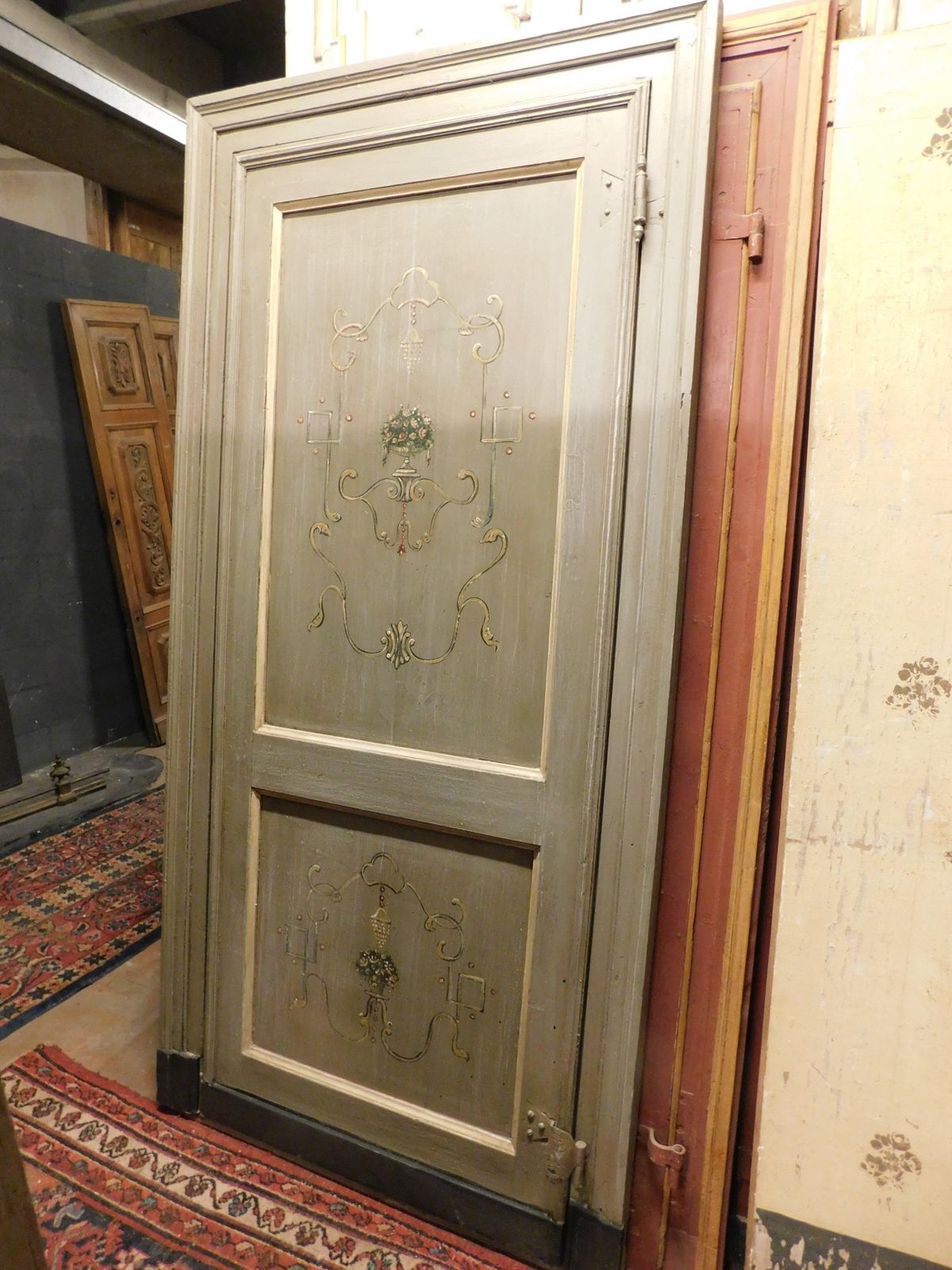 Set Of 2 Lacquered And Painted Single Leaf Doors With Frame, Italy photo buy