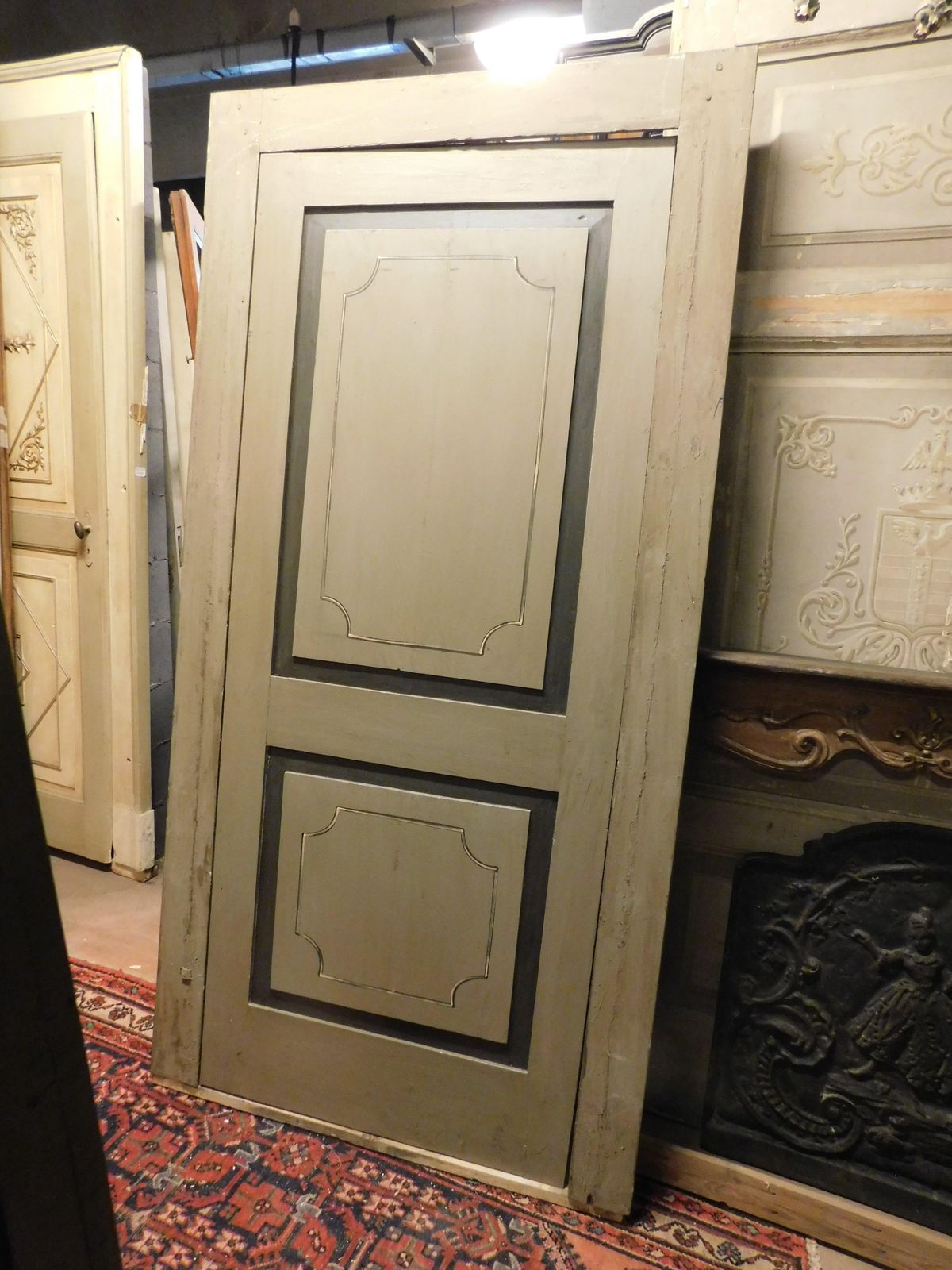photo for sale Set Of 2 Lacquered And Painted Single Leaf Doors With Frame, Italy
