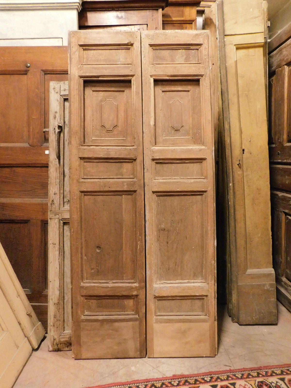 Double Leaf Door In Walnut With Small Opening Windows, Italy photo Home Fixtures
