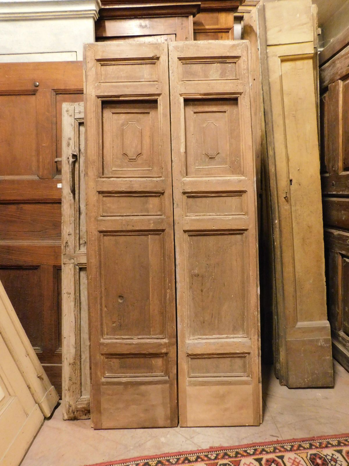 Double Leaf Door In Walnut With Small Opening Windows, Italy photo 2600.0