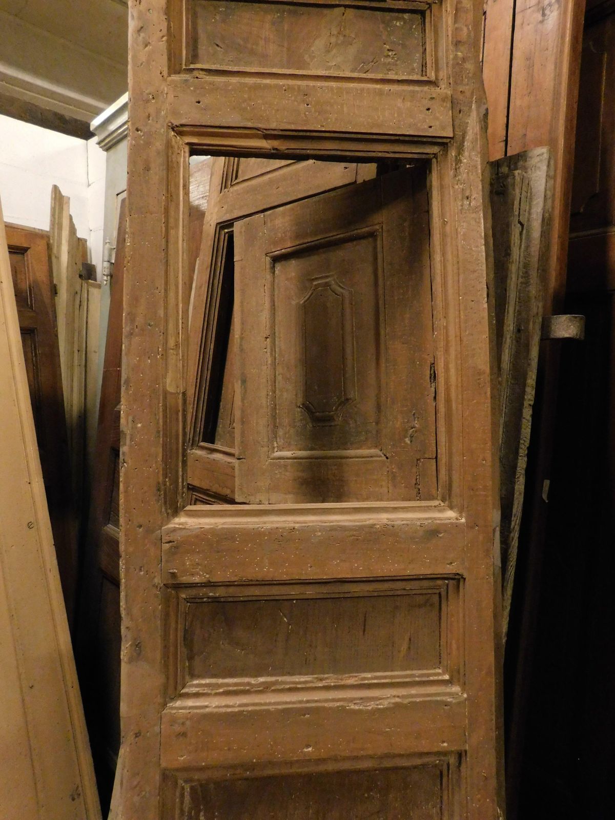 photo furniture Double Leaf Door In Walnut With Small Opening Windows, Italy