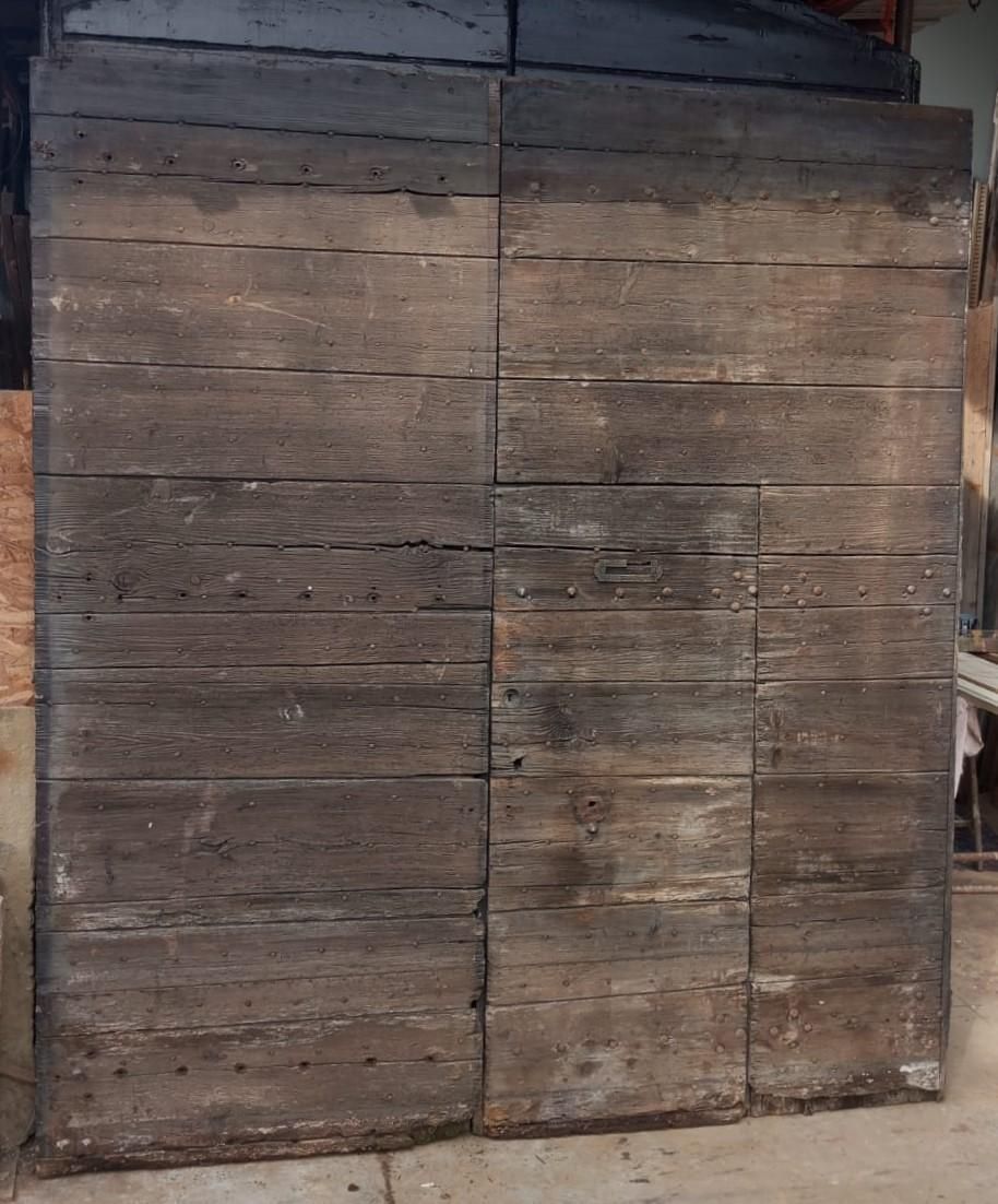 Home Fixtures Large Main Entrance Door Double Leaf Nailed Chestnut, Italy photo