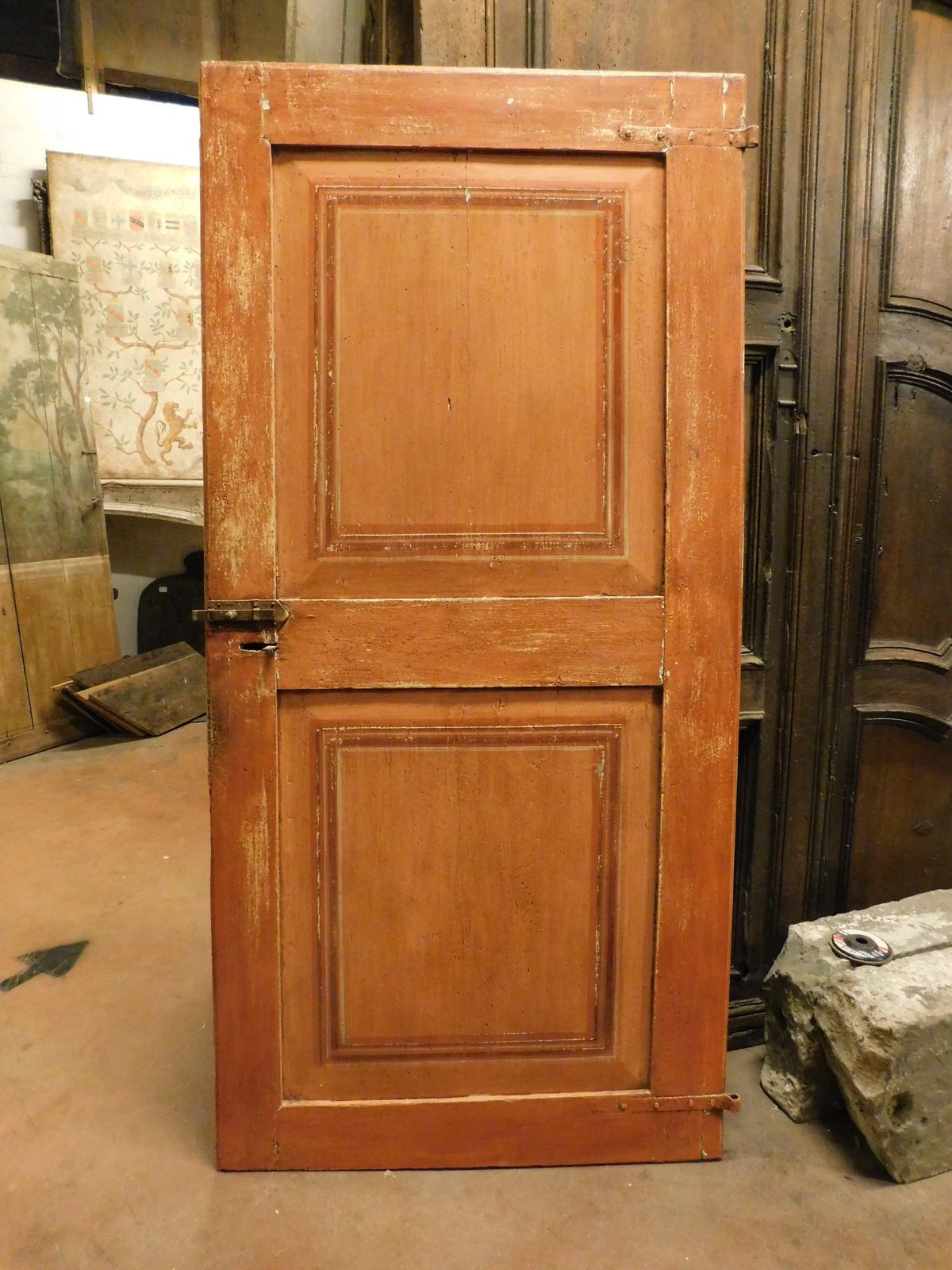 Single Leaf Door In Orange Lacquered Wood With Painted Squares, Italy photo furniture