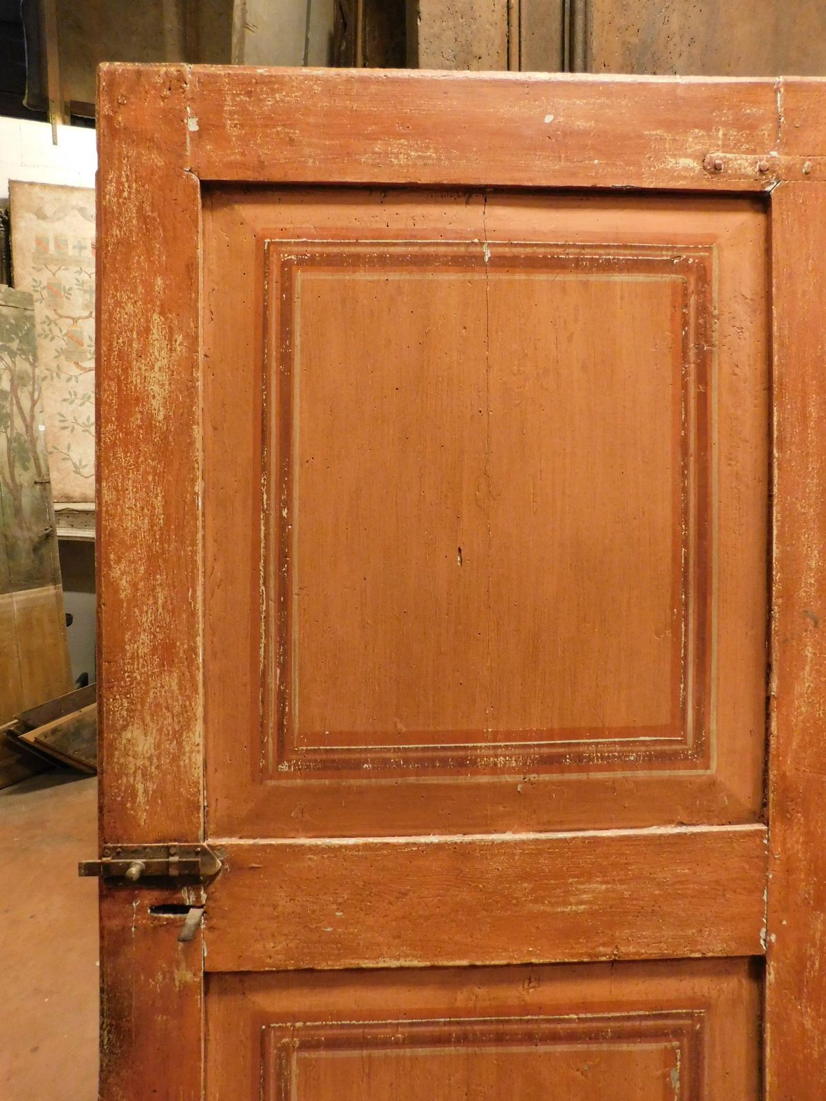 Single Leaf Door In Orange Lacquered Wood With Painted Squares, Italy photo Home Fixtures