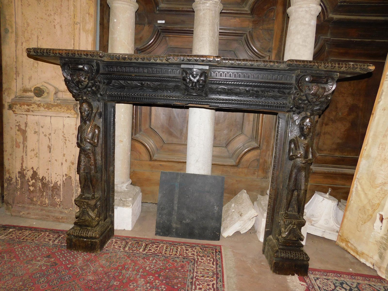 Mantle Fireplace In Solid Wood, Carved And Ebonized, Italy photo furniture