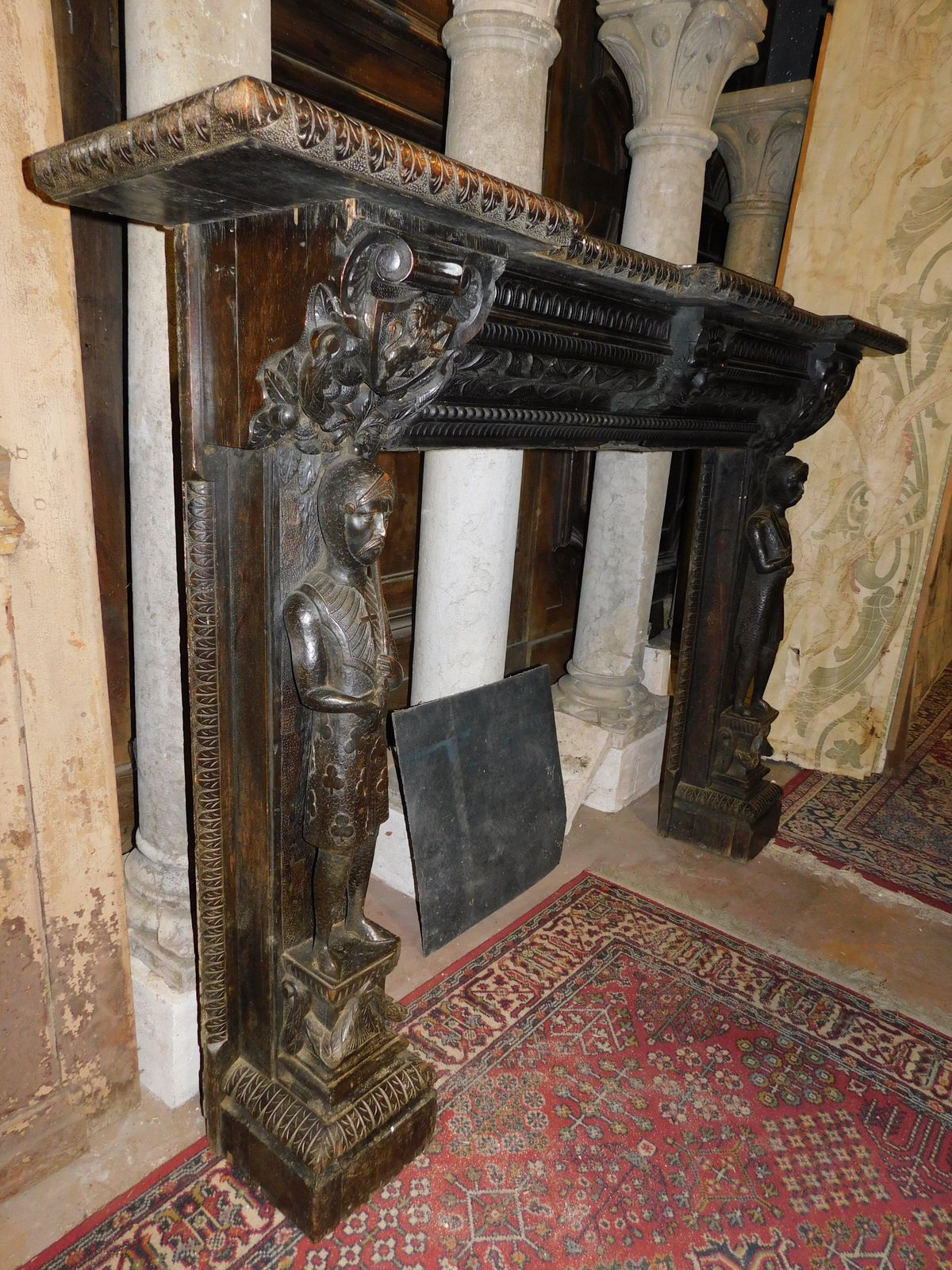 photo furniture Mantle Fireplace In Solid Wood, Carved And Ebonized, Italy