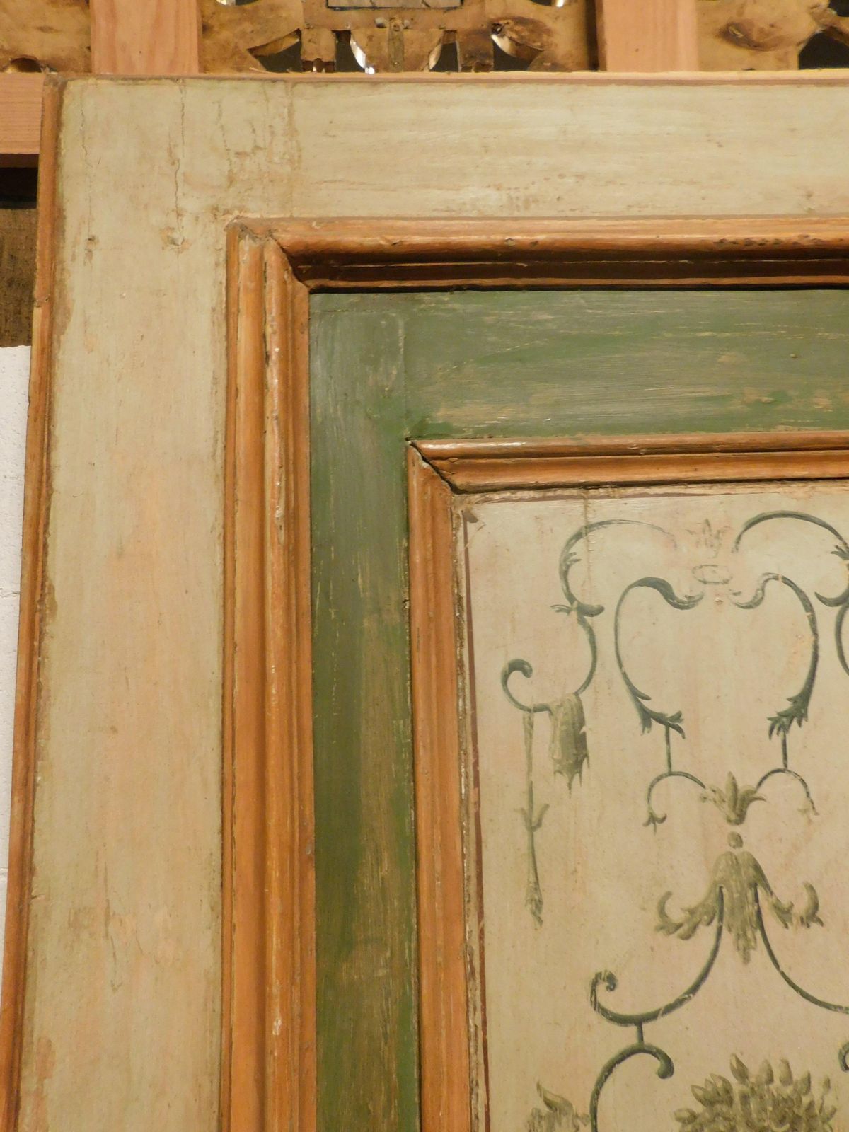 Lacquered Double Leaf Door, With Panels Painted With Floral Decorations, Italy photo vintage