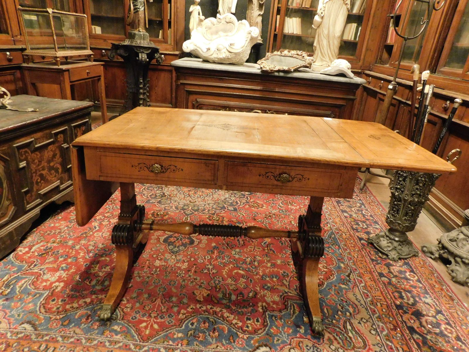 Empire Writing Desk In Cherry Wood, With Lifting Side Flaps, England photo for sale