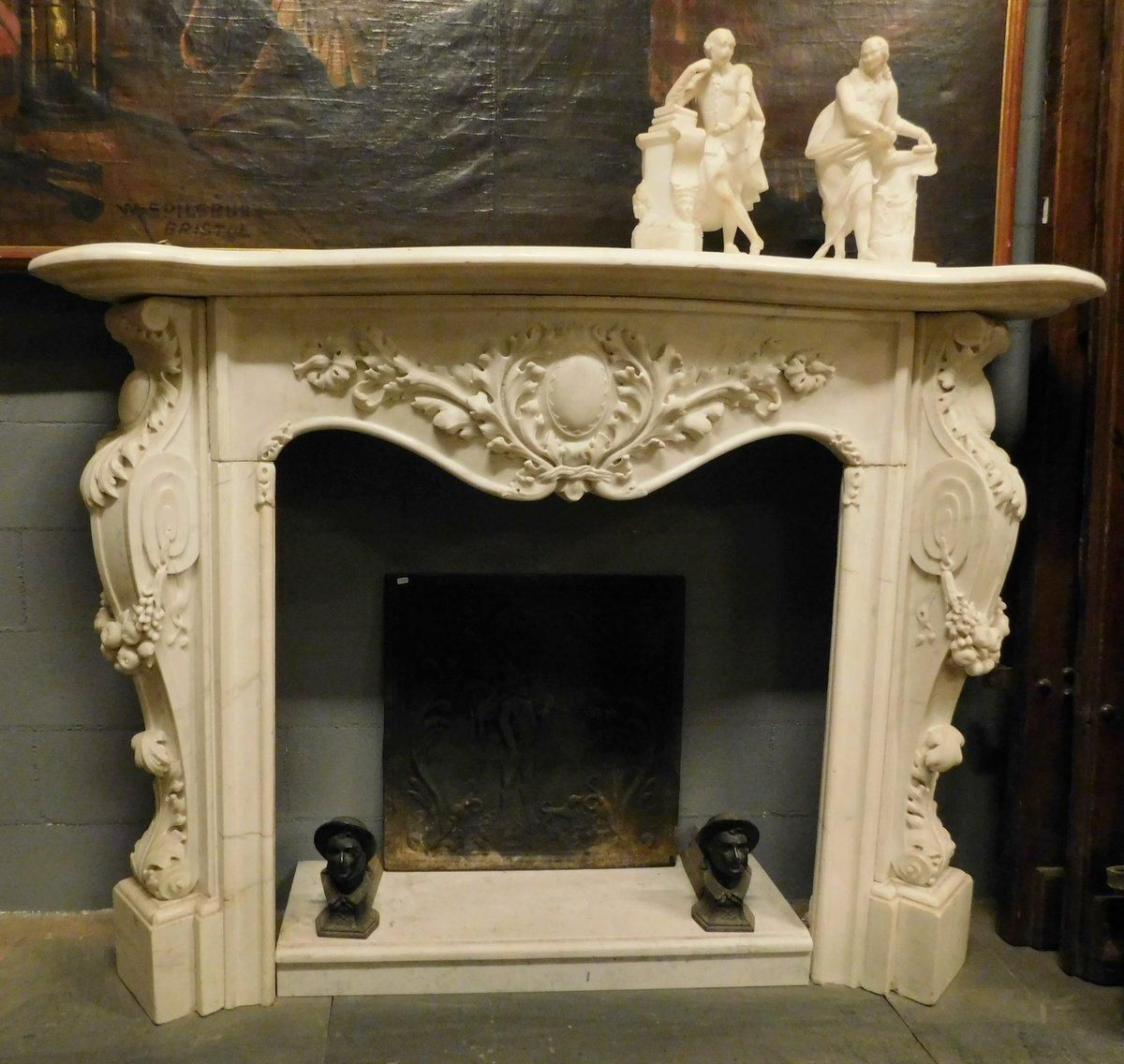 Majestic Statuary Fireplace In White Carrara Marble, Richly Carved, France photo furniture