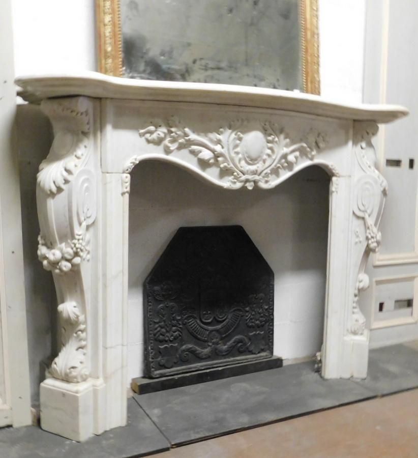 Majestic Statuary Fireplace In White Carrara Marble, Richly Carved, France photo Home Fixtures