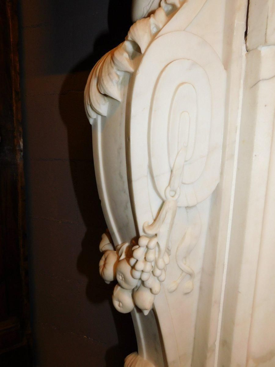 Majestic Statuary Fireplace In White Carrara Marble, Richly Carved, France photo buy