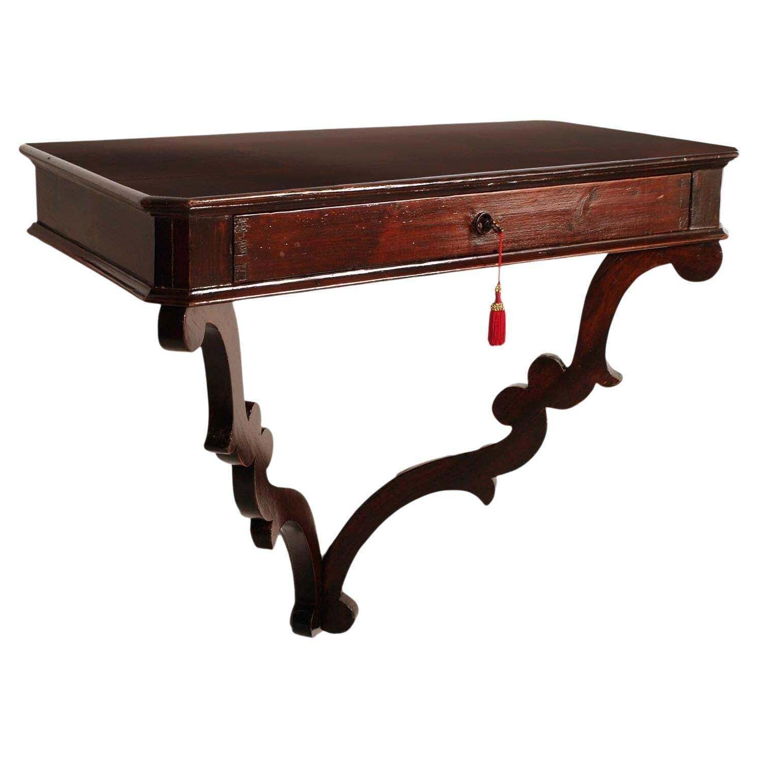 17th Century Large Tuscan Renaissance Hanging Console In Walnut With Drawer
