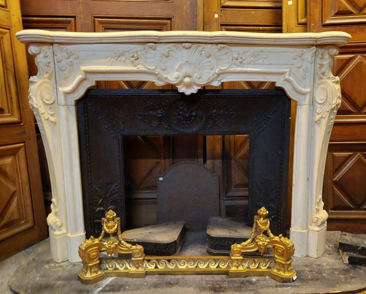 Fireplace Mantel White Statuary Marble Of Carrara, Richly Carved, Italy photo for sale