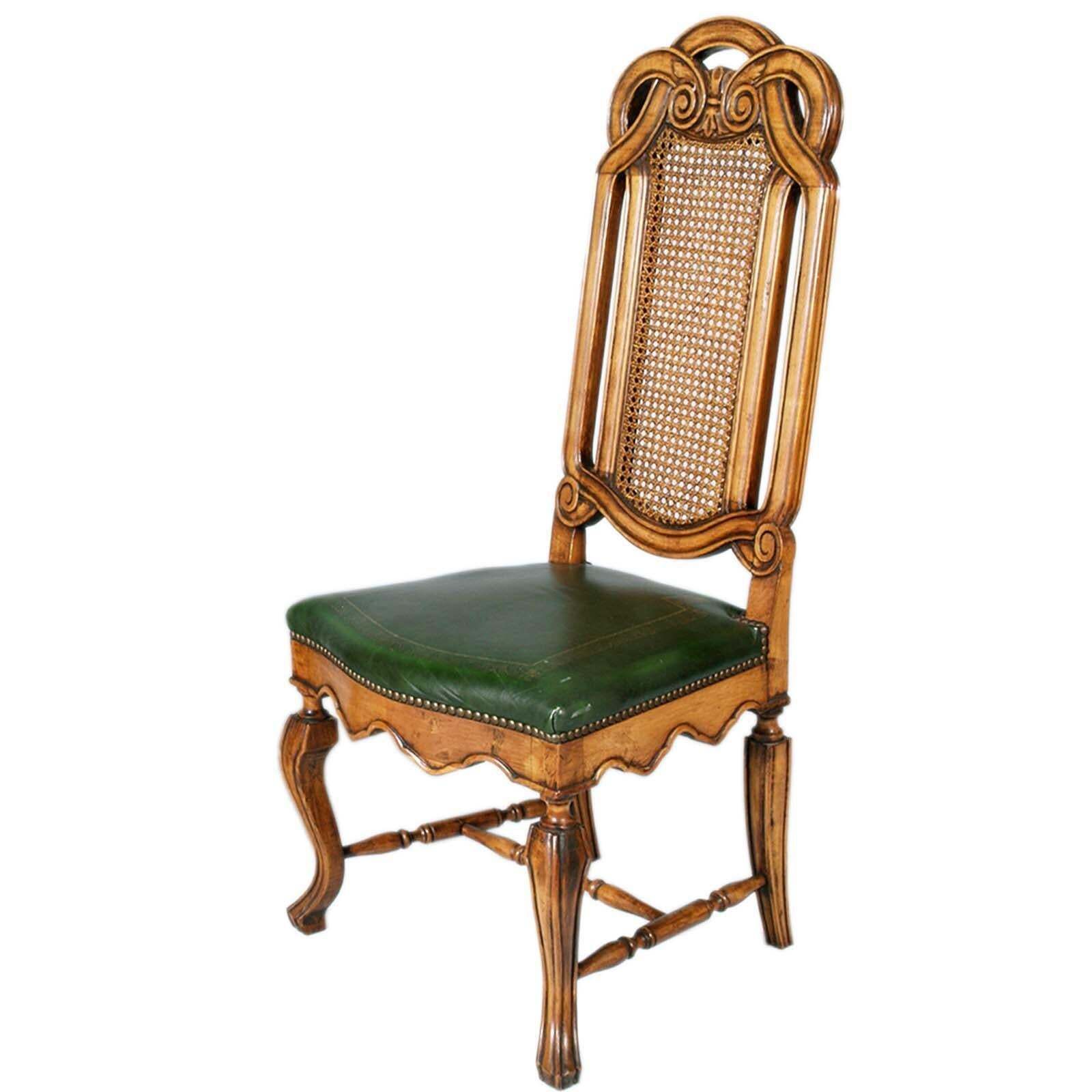 Eight Venetian Chippendale Palladian Chairs, In Walnut, Vienna Straw, Leather photo Furniture
