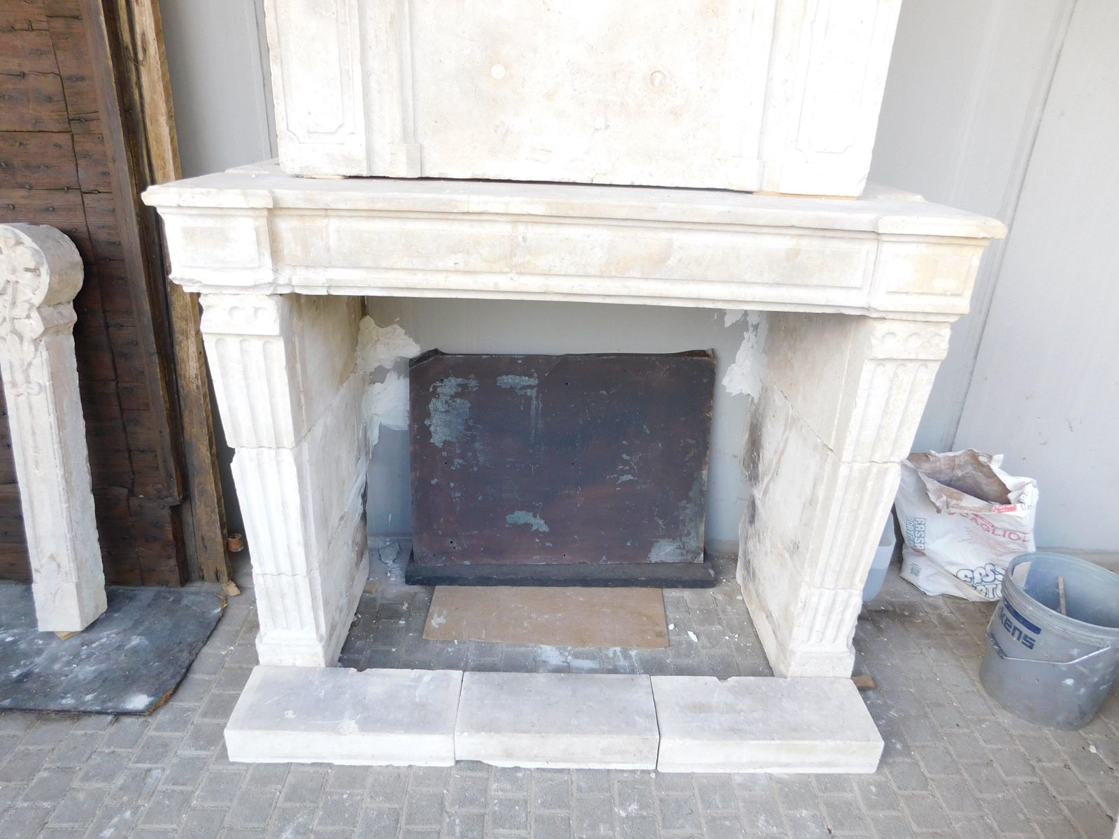 Burgundy Stone Mantel Fireplace, Carved Columns And Trumeau, France photo Home Fixtures