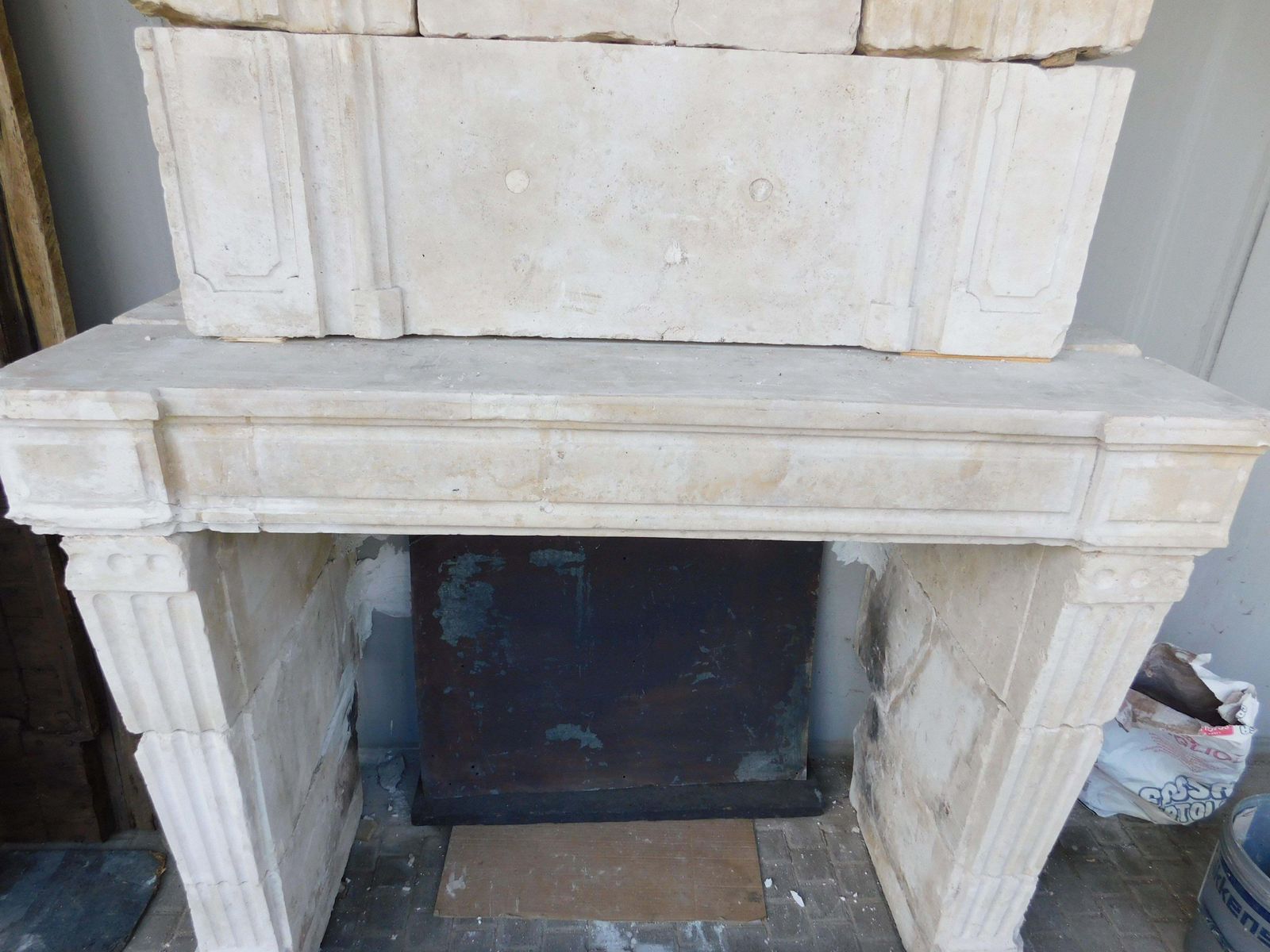 Burgundy Stone Mantel Fireplace, Carved Columns And Trumeau, France photo 10441.0