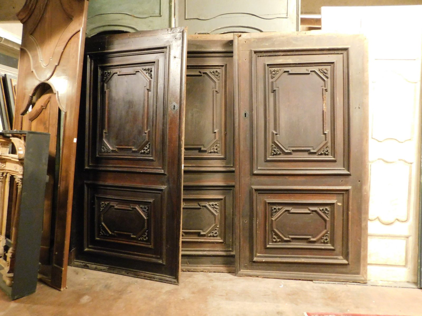 Set Of 3 Walnut Doors, Each With A Single Leaf With Carved Panels, Italy photo 15928.0
