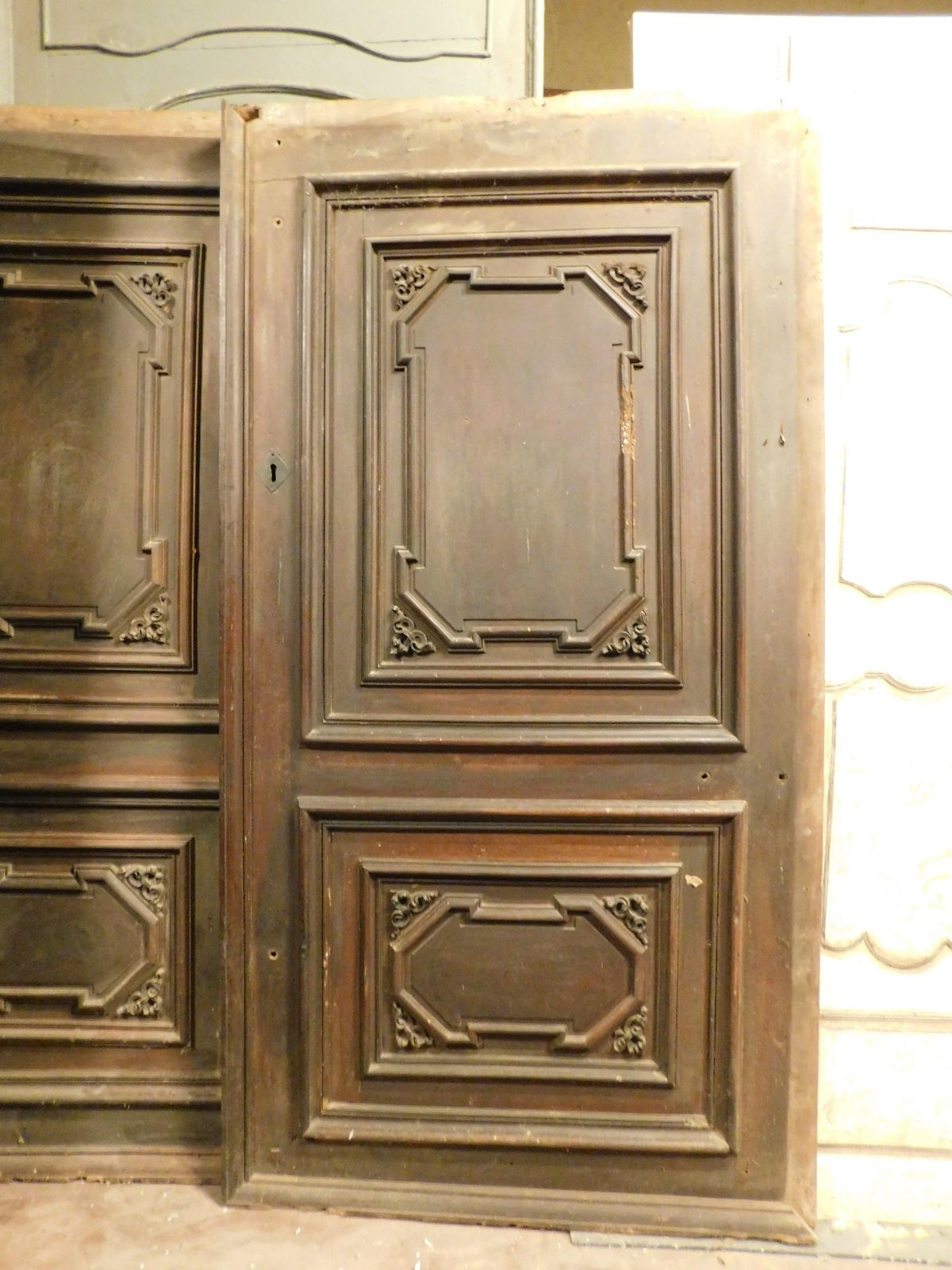 Set Of 3 Walnut Doors, Each With A Single Leaf With Carved Panels, Italy photo buy