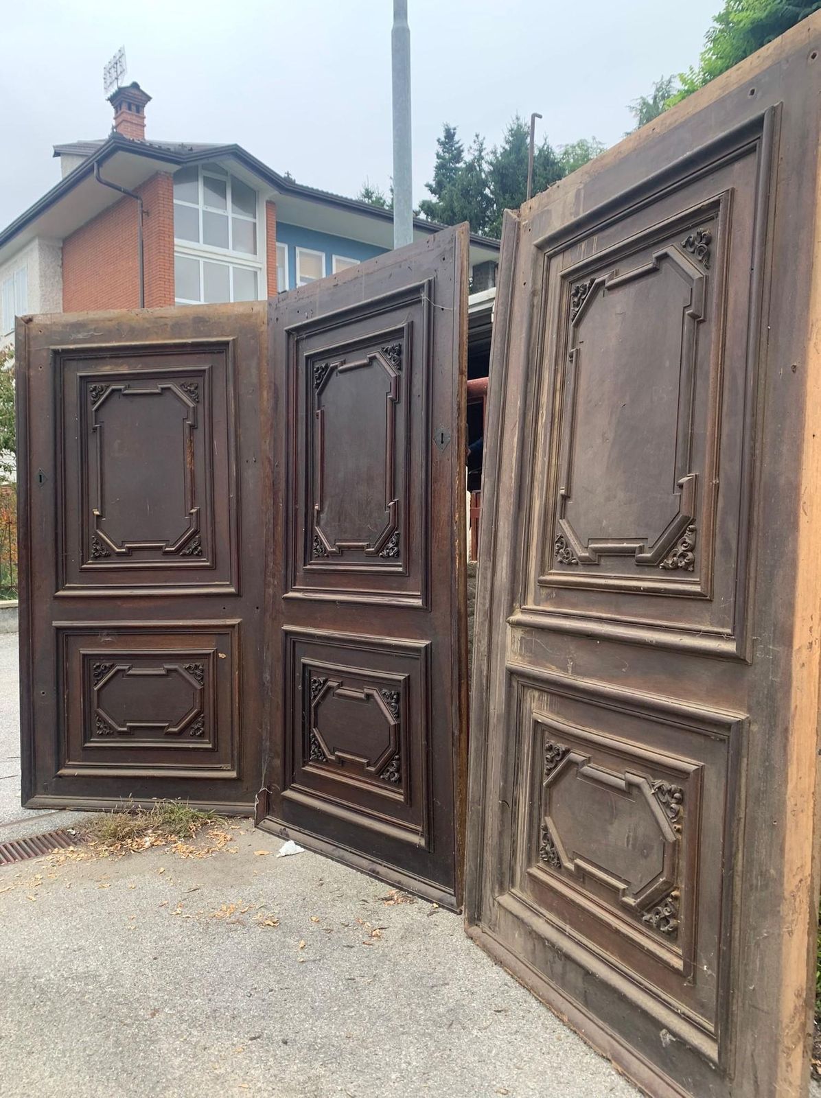 photo buy Set Of 3 Walnut Doors, Each With A Single Leaf With Carved Panels, Italy
