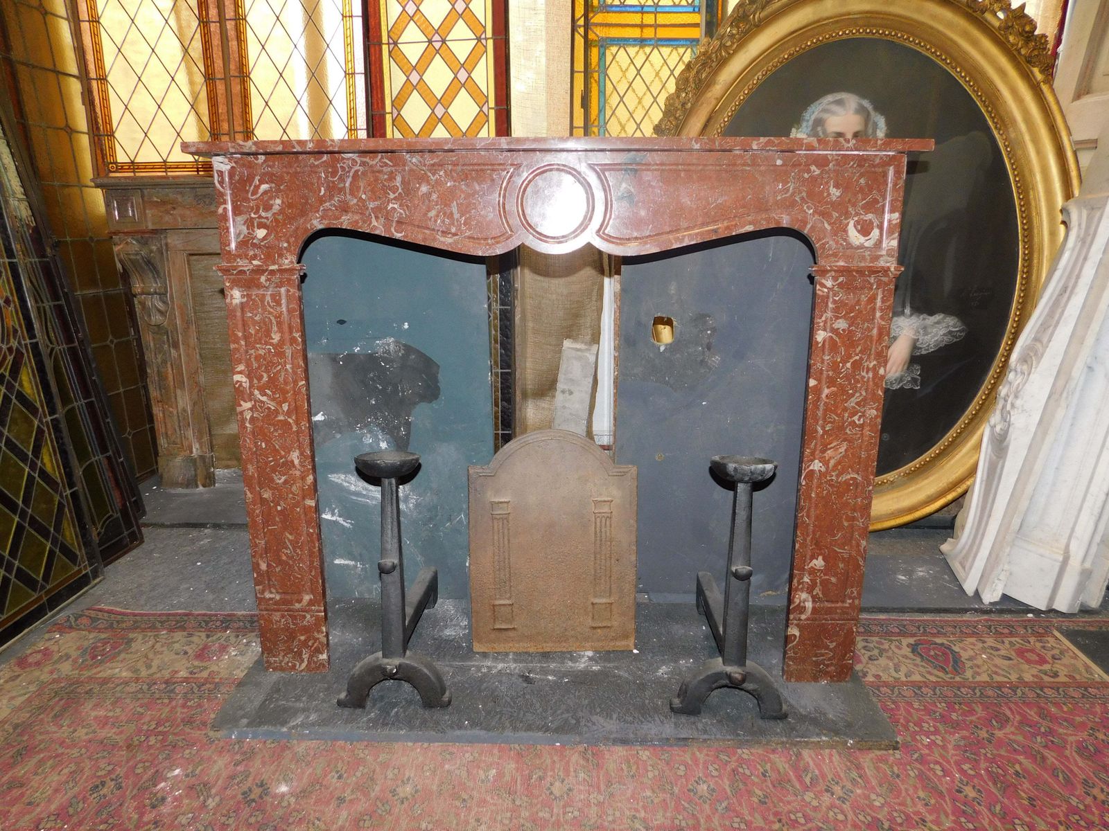 Pompadour Mantle Fireplace In Red France Marble Carved photo furniture