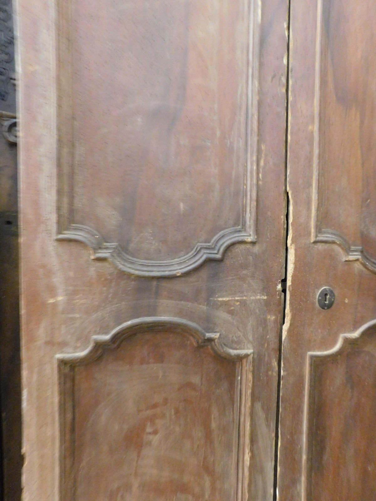 Walnut Wood Door Arched, Two Leaves With Carved Panels, Italy photo Home Fixtures