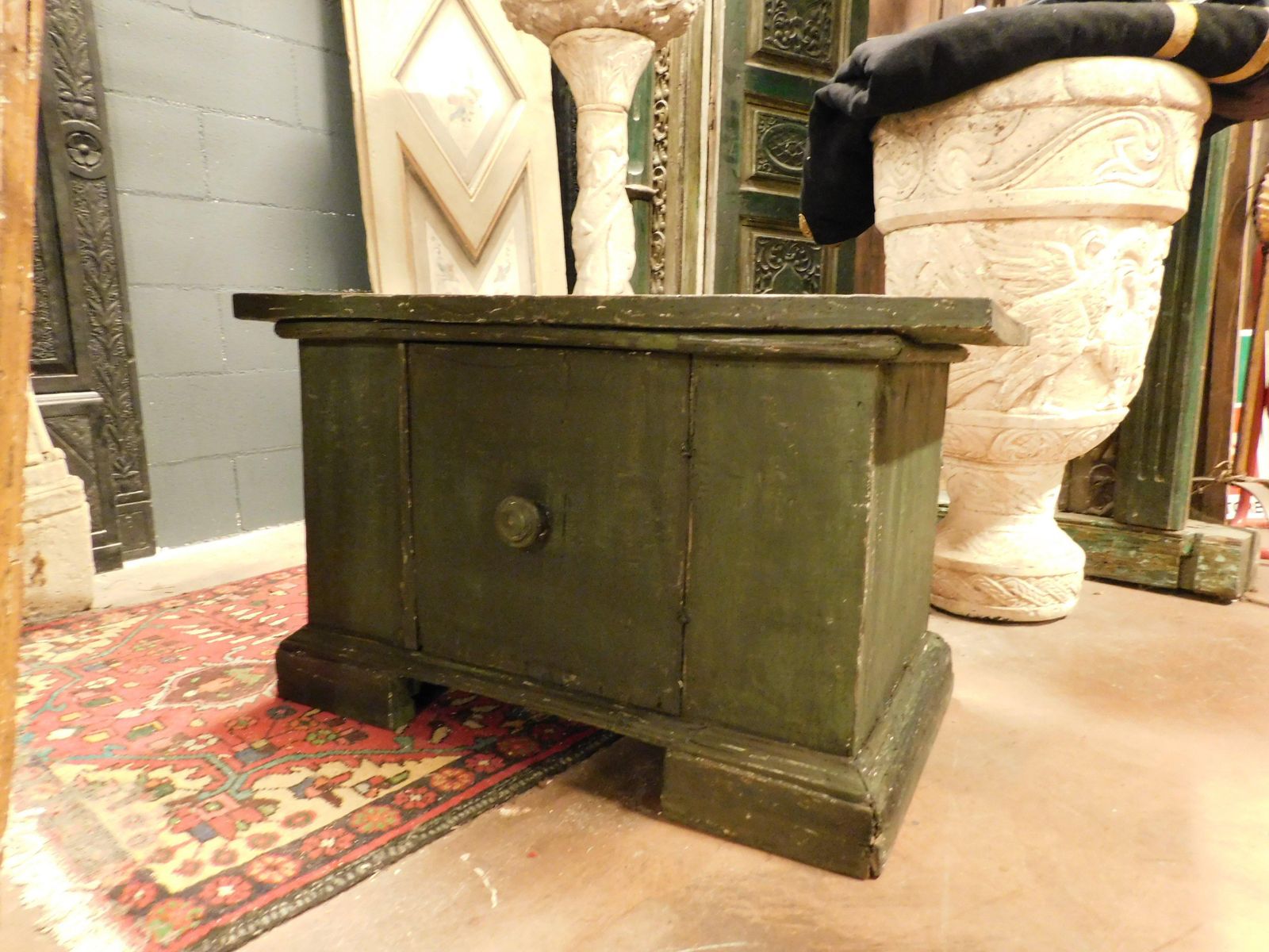 Small Cabinet, Green Lacquered Wooden Cabinet With Door, Italy photo for sale