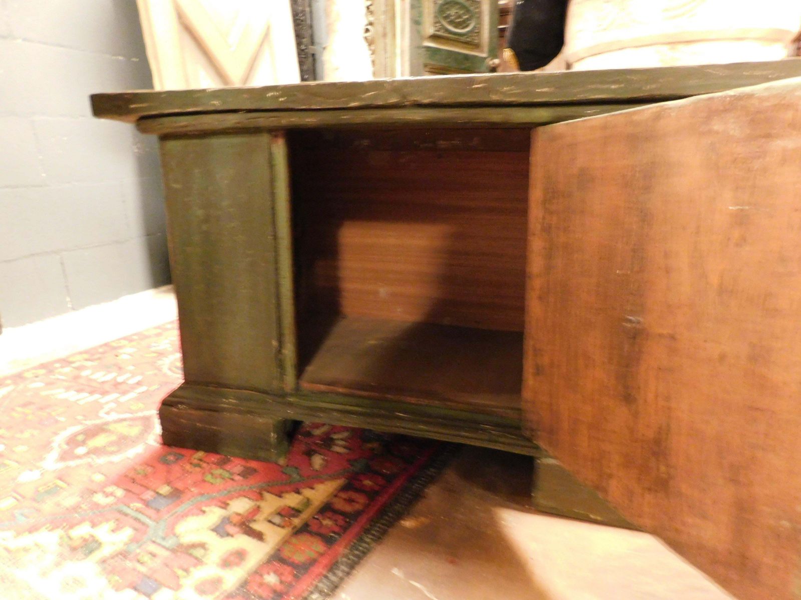 photo for sale Small Cabinet, Green Lacquered Wooden Cabinet With Door, Italy