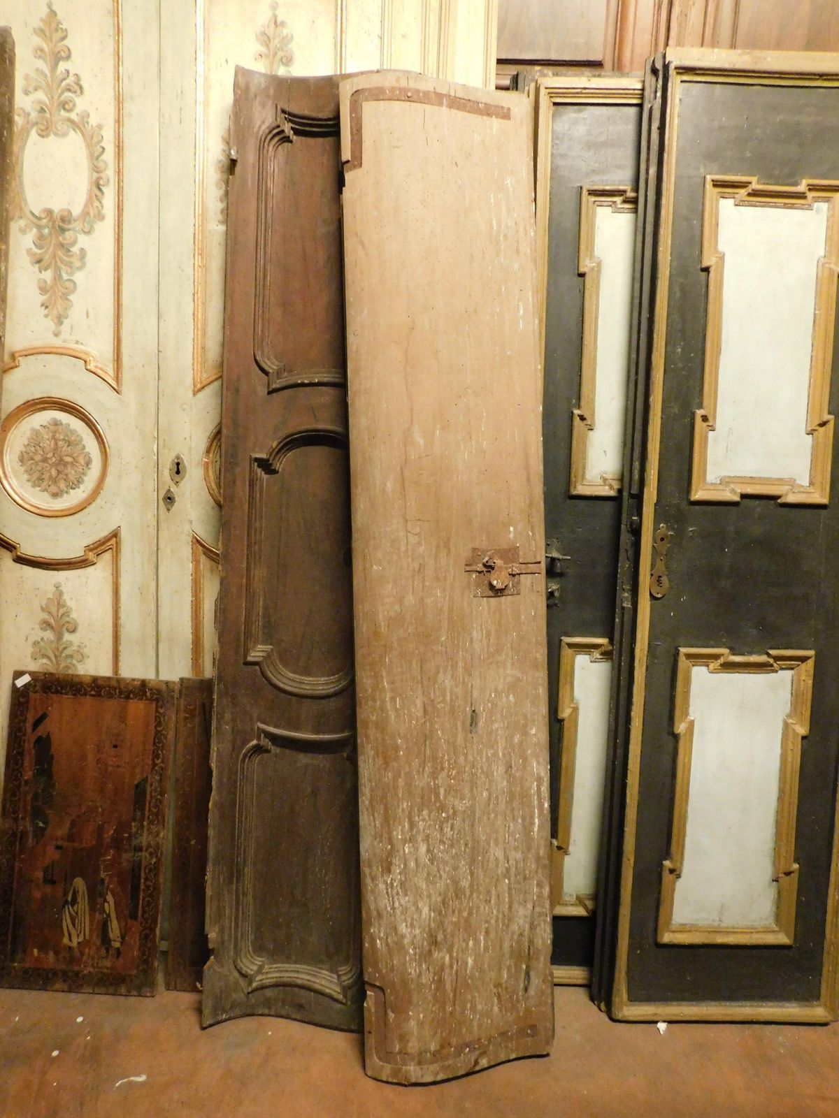 Home Fixtures Particular Walnut Door, Double Jointed With Two Leaves And Carved Panels, Italy photo