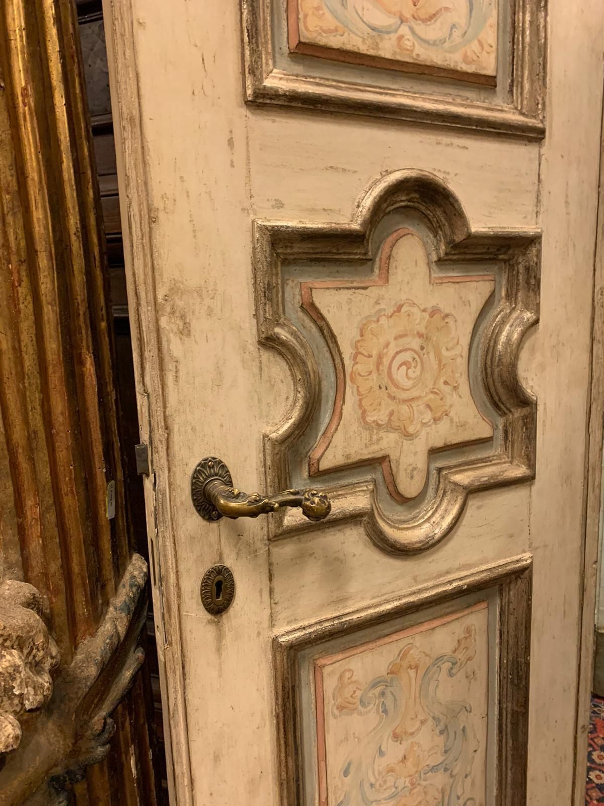N.2 Lacquered Wooden Doors, Two Leaves With Carved And Painted Panels, Italy photo buy