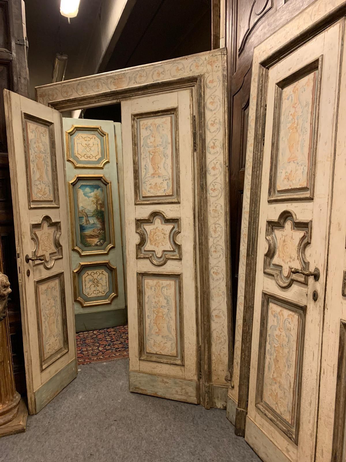 photo furniture N.2 Lacquered Wooden Doors, Two Leaves With Carved And Painted Panels, Italy
