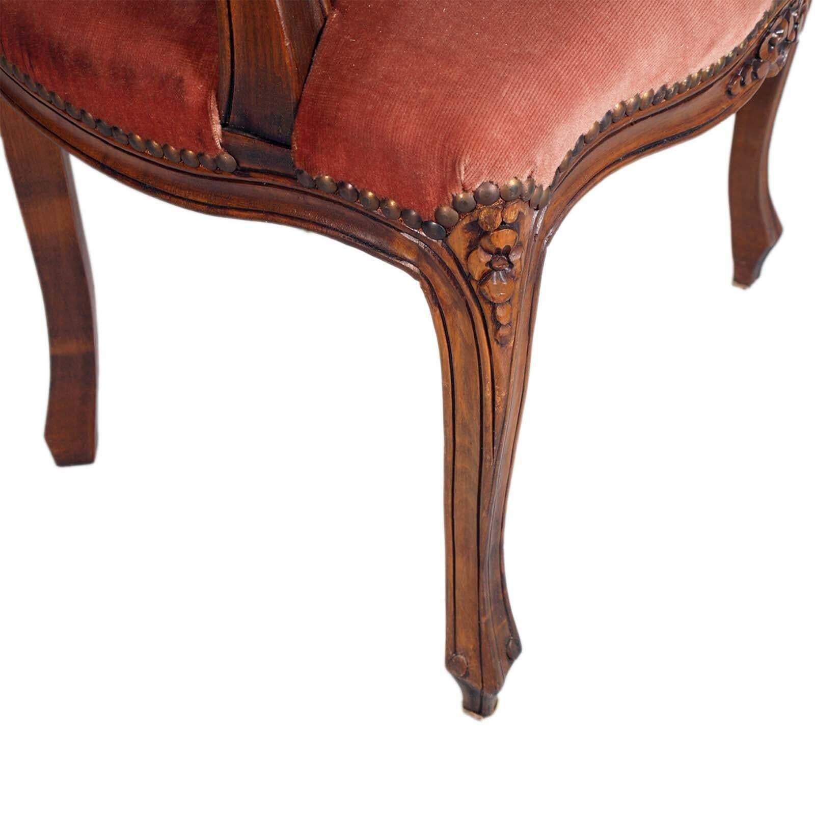 1900s Pair Of Venice Baroque Louis XV Armchairs, Carved Walnut With Floral Motif photo buy