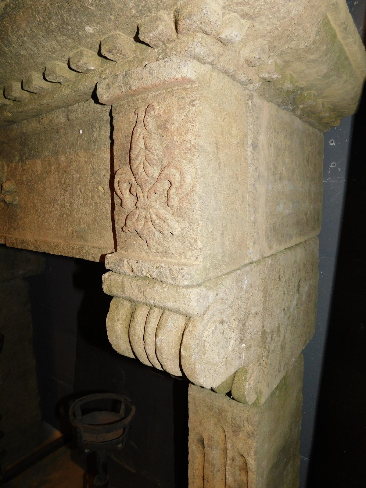 photo furniture Piperino Stone Mantle Fireplace, Carved With Coat Of Arms, Rome Italy