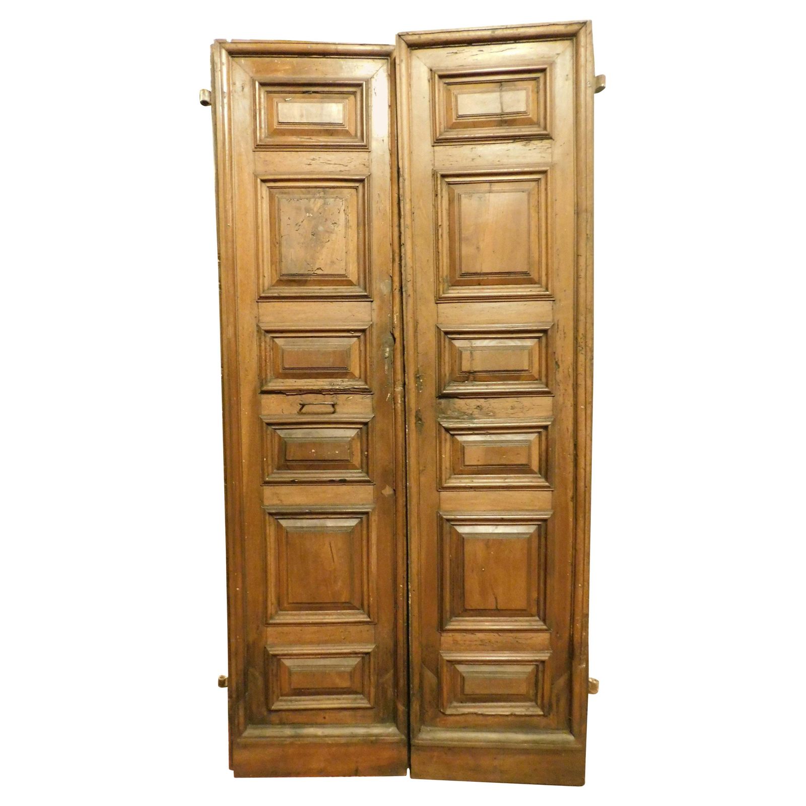 Double Door In Walnut Wood, Two Paneled Leaves, Italy