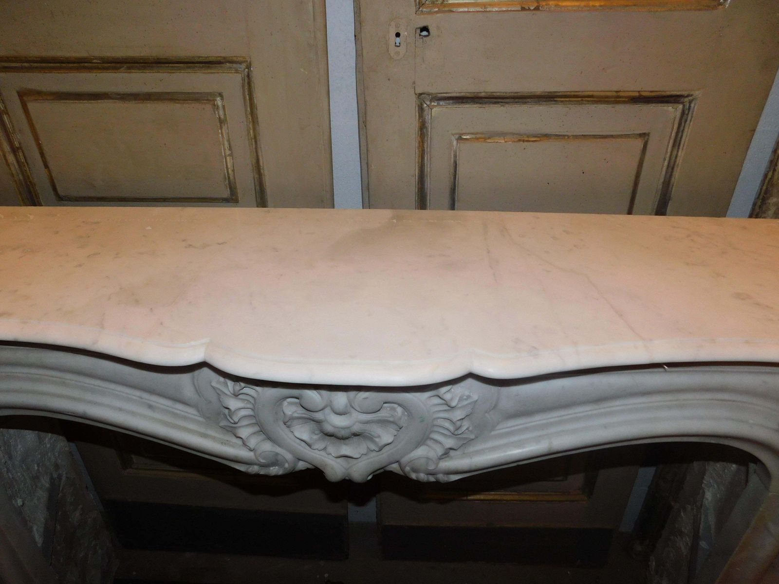photo for sale White Carrara Marble Mantle Fireplace, Richly Carved With Three Shells, France