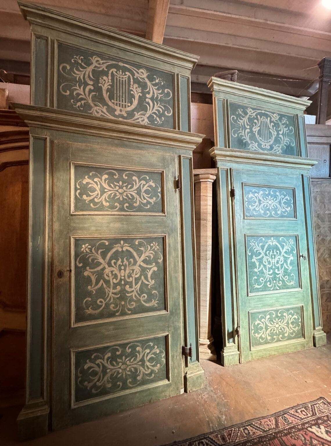 Set Of 2 Big Interior Doors, Richly Painted With Frame And Overdoor, Italy photo furniture