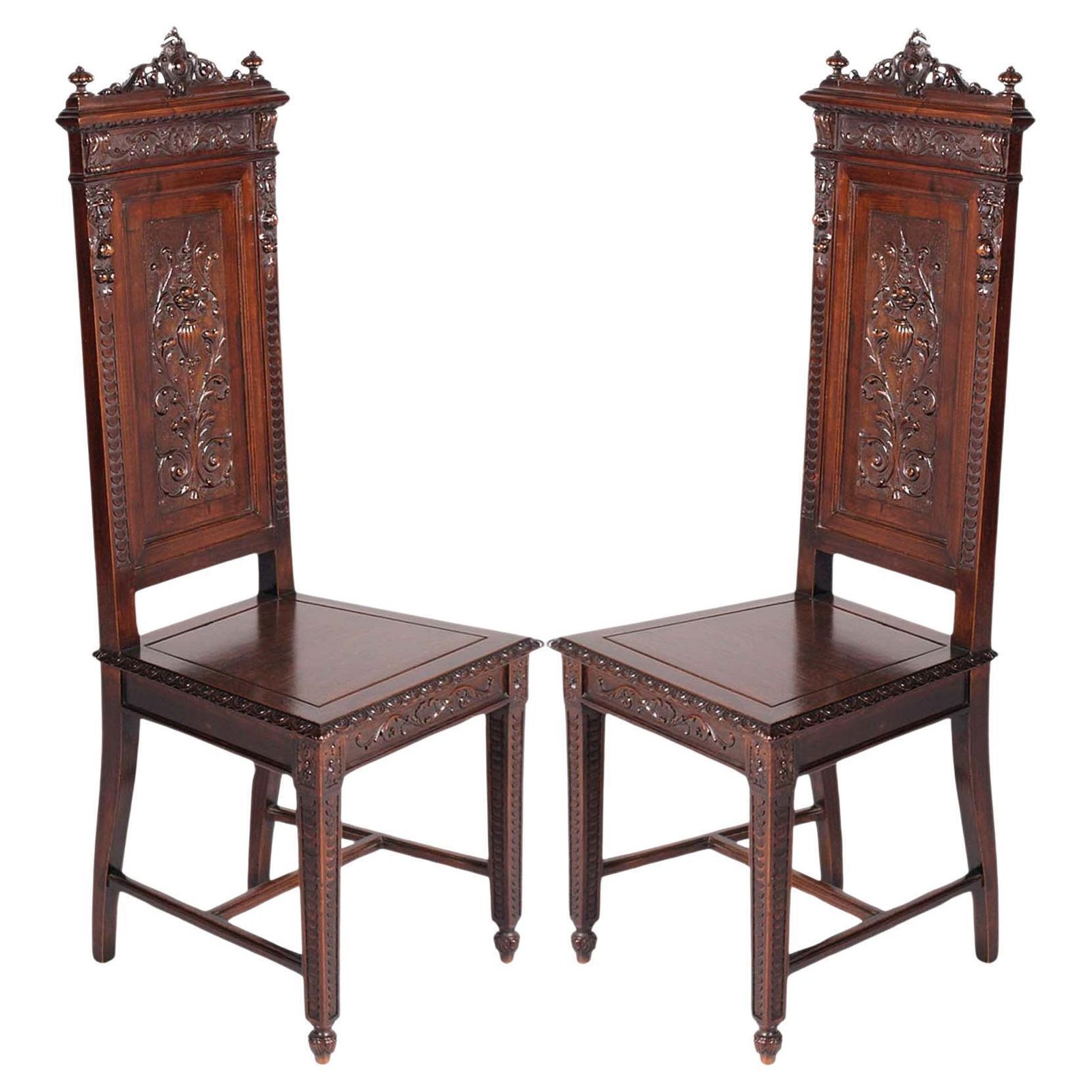 Early 20th Century Pair Eclectic Venice Chairs In Walnut By Testolini Frères