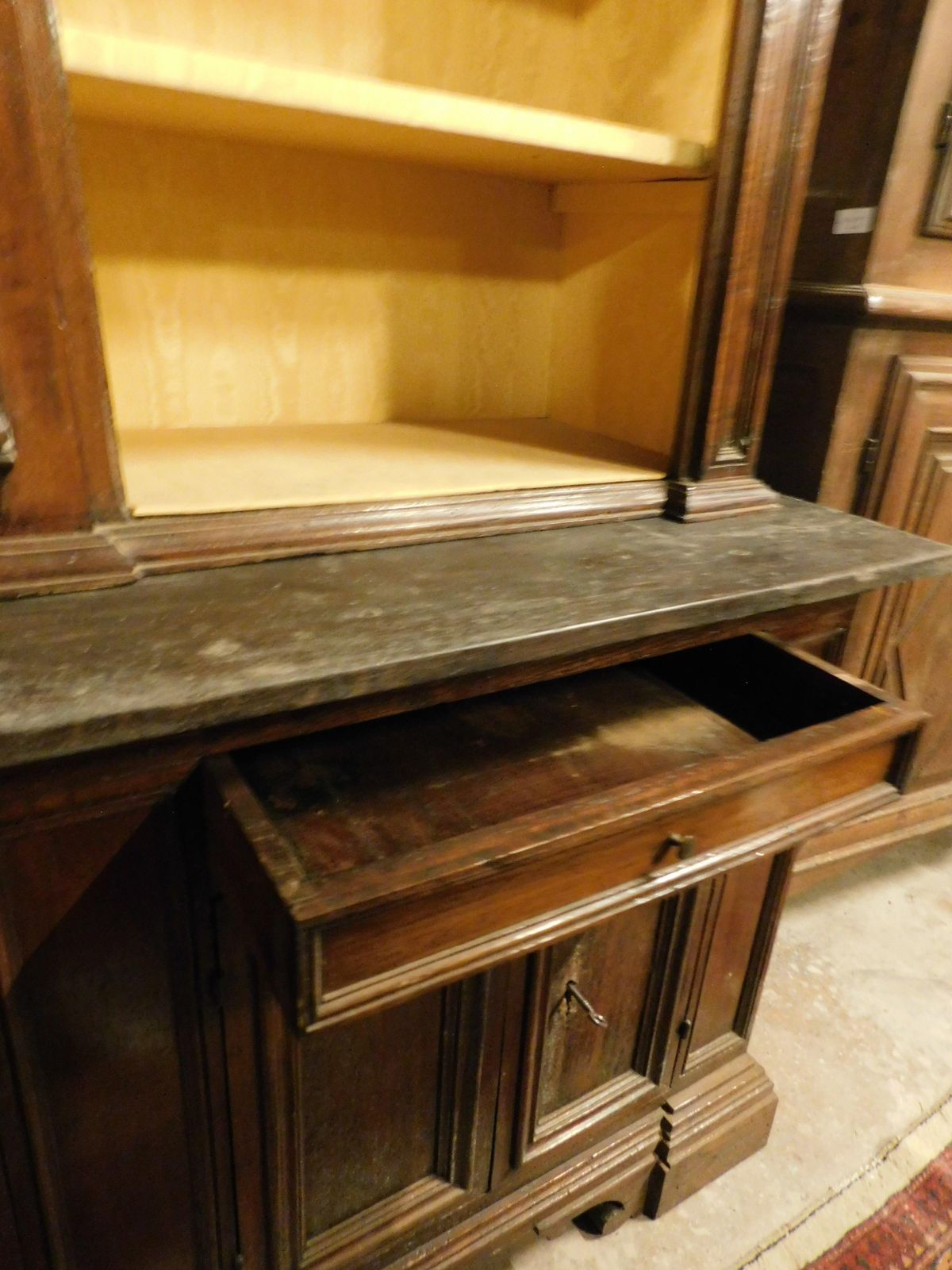 photo buy Walnut Bookcase With Carved Columns, Doors And Open Shelves, Italy